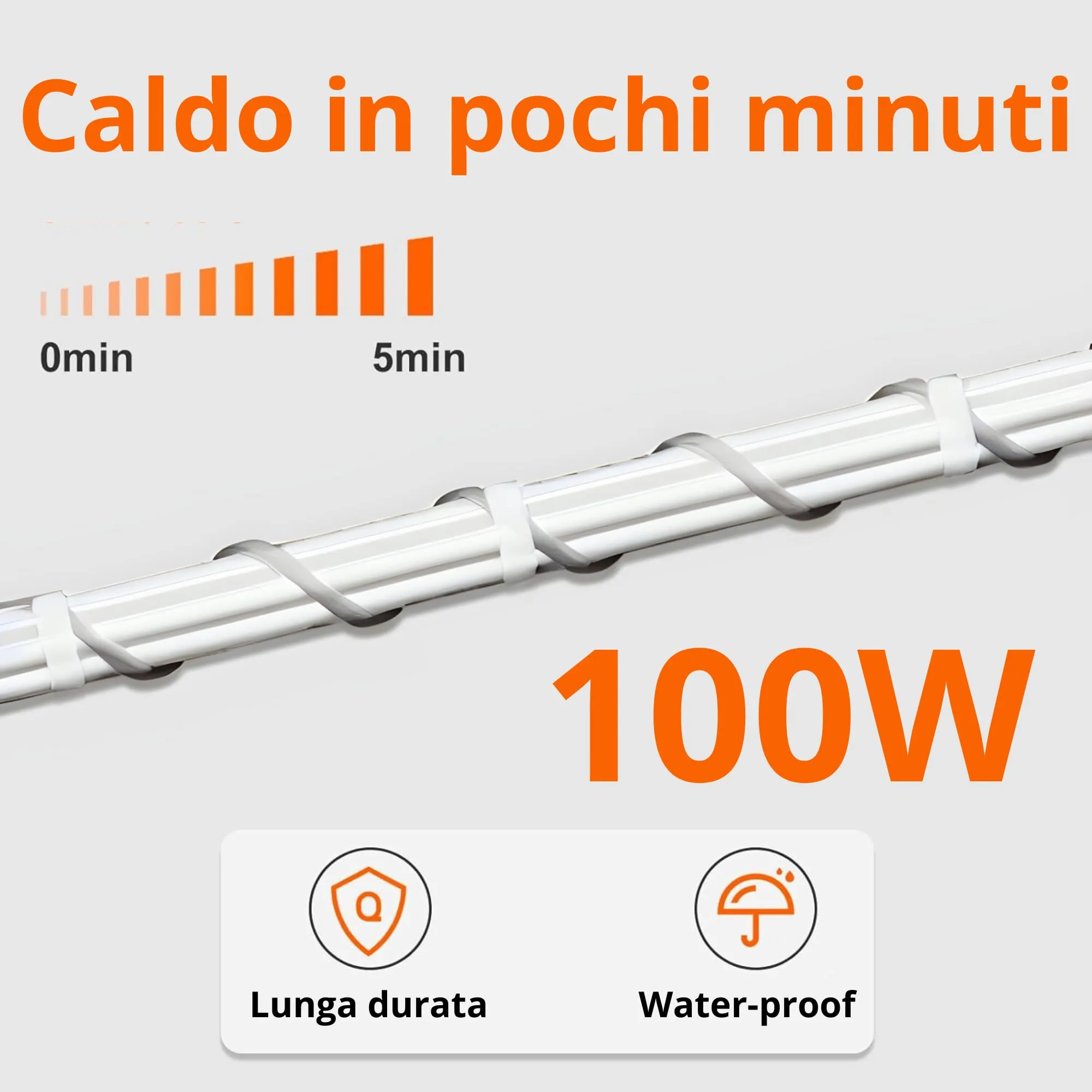 Pet Tribe Cavo Riscaldante 100W 9,5Mt Waterproof Doppio Rivestimento in Silicone Con Sondino Incorporato Made in Italy Terrario Multiuso PT47040 - immagine 2