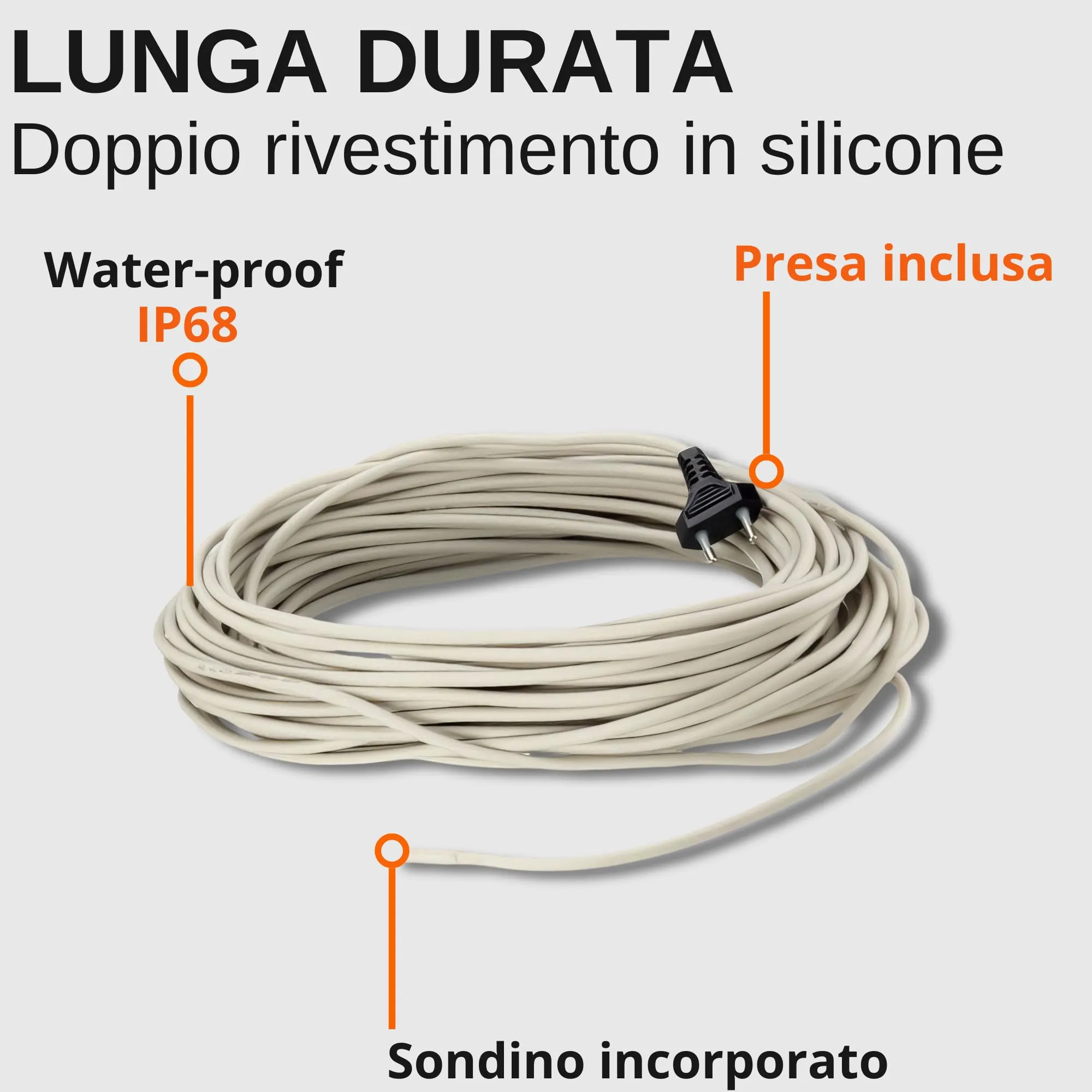 Pet Tribe Cavo Riscaldante 100W 9,5Mt Waterproof Doppio Rivestimento in Silicone Con Sondino Incorporato Made in Italy Terrario Multiuso PT47040 - immagine 4
