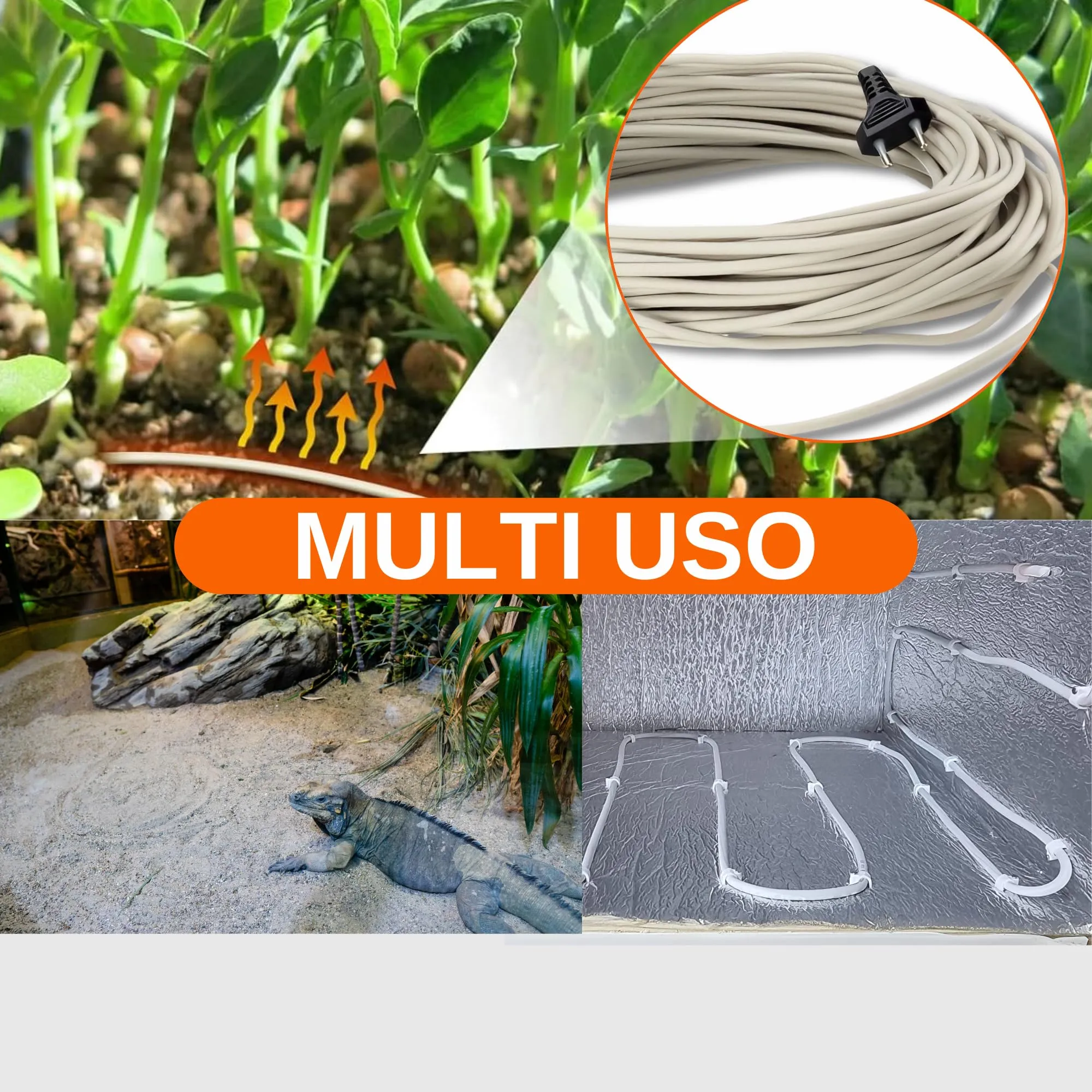 Pet Tribe Cavo Riscaldante 100W 9,5Mt Waterproof Doppio Rivestimento in Silicone Con Sondino Incorporato Made in Italy Terrario Multiuso PT47040 - immagine 5