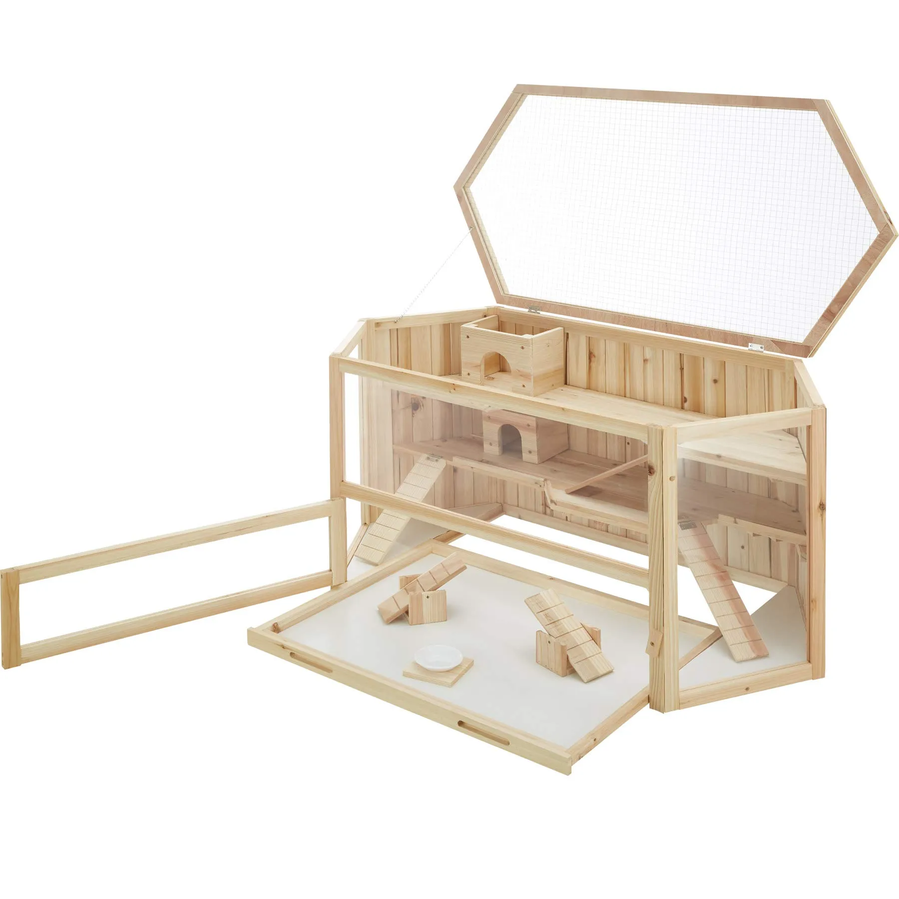 tectake® Gabbia per Criceti in Legno, 115x60x58 cm, 3 Piani, 3 Rampe - immagine 2