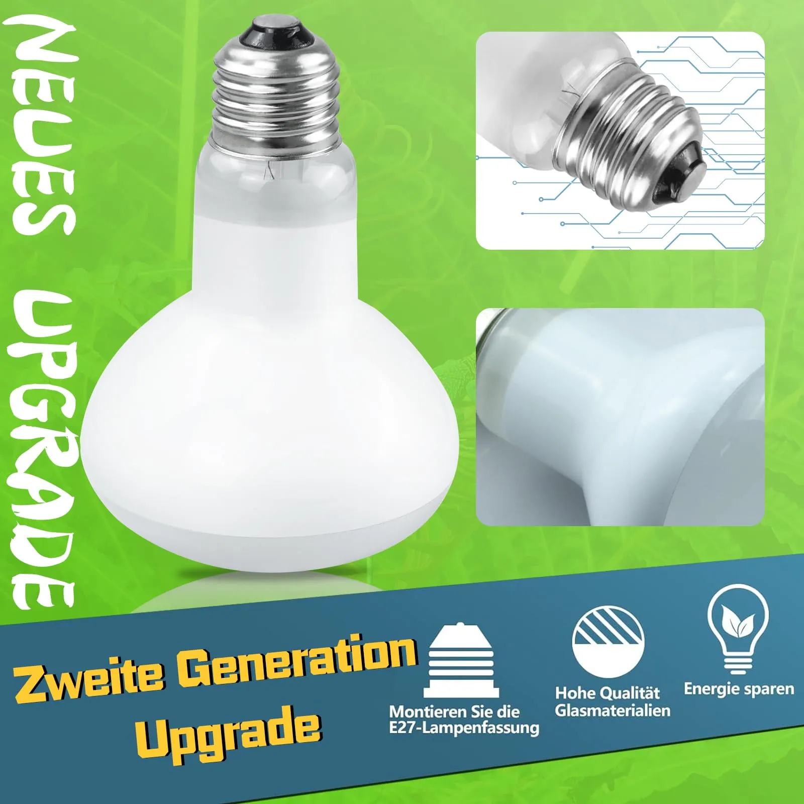 LUCKY HERP Confezione da 2 lampade per terrario, 100 W per rettili, lampada da sole, anfibi, luce diurna, per tartarughe, barba, lucertola - immagine 2