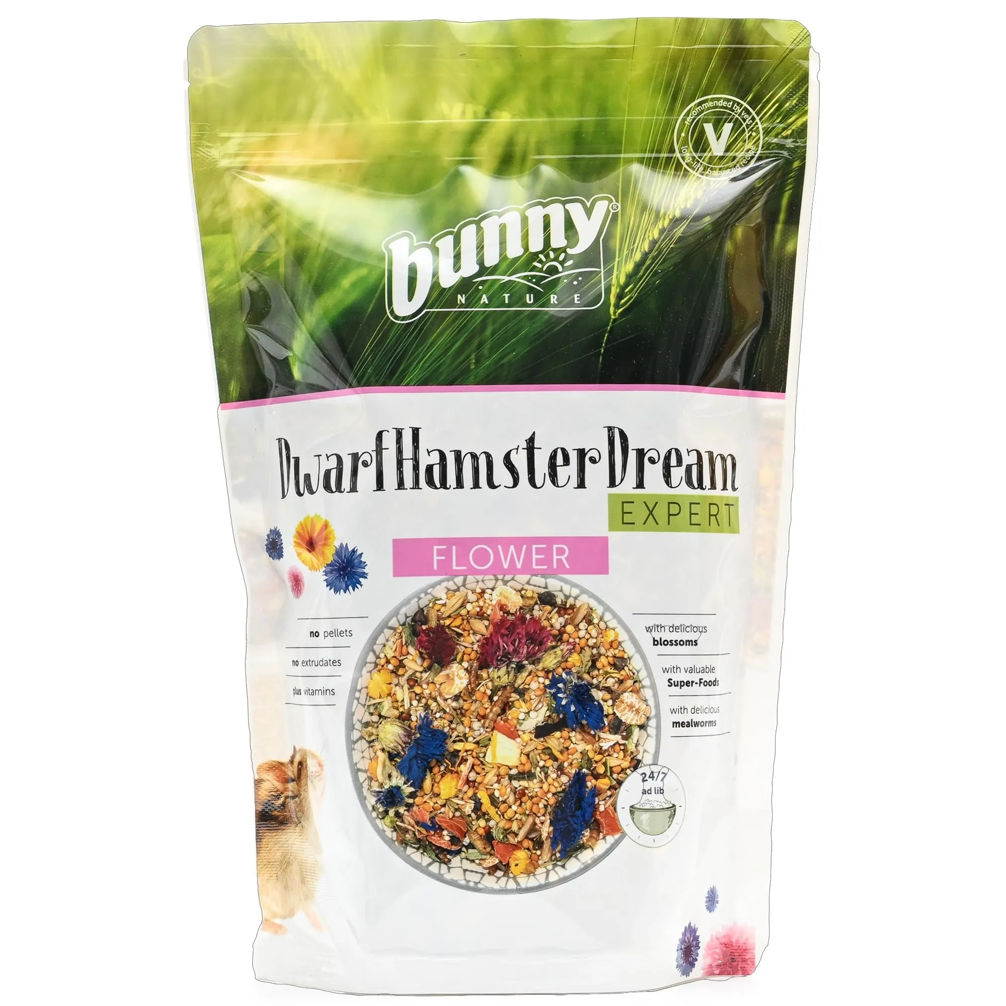 Bunny Nature Dwarfhamster Dream Expert Flower – Piatto naturale superfood con miscela di fiori, cereali, verdure e vermi – Nutrizione equilibrata - immagine 2