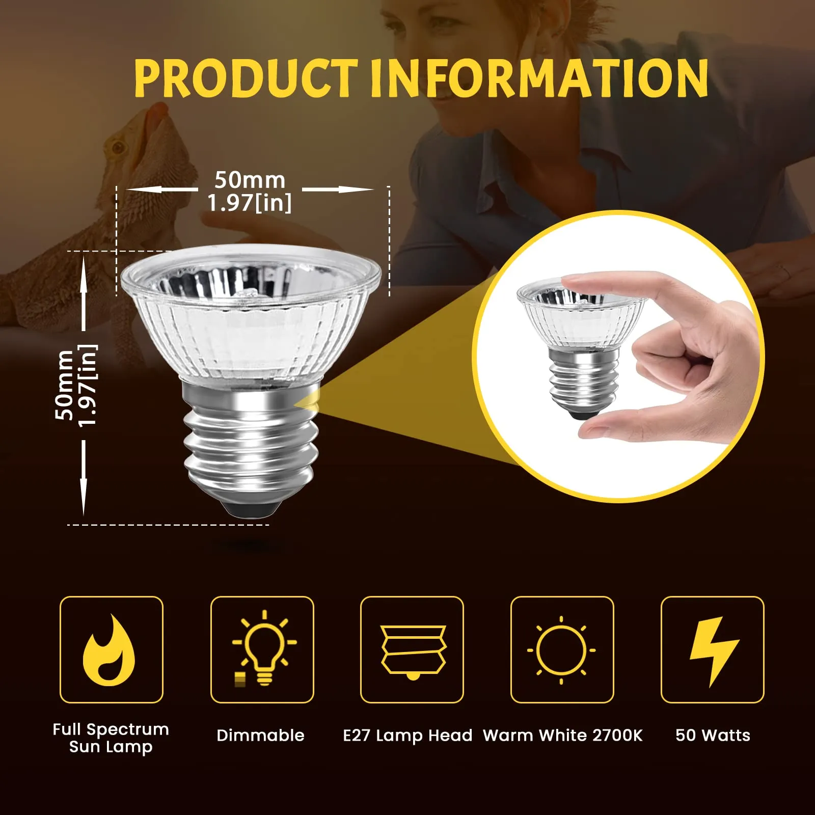 Bonlux Lampadina E27 UVA UVB 50W Lampada Riscaldante Tartarughe di terra, Lampada UV Tartarughe d'acqua, Lampadine Acquario Lampade Riscaldanti per Rettili, Animali, Pulcini (Dimmerabile, 2 Pezzi) - immagine 6