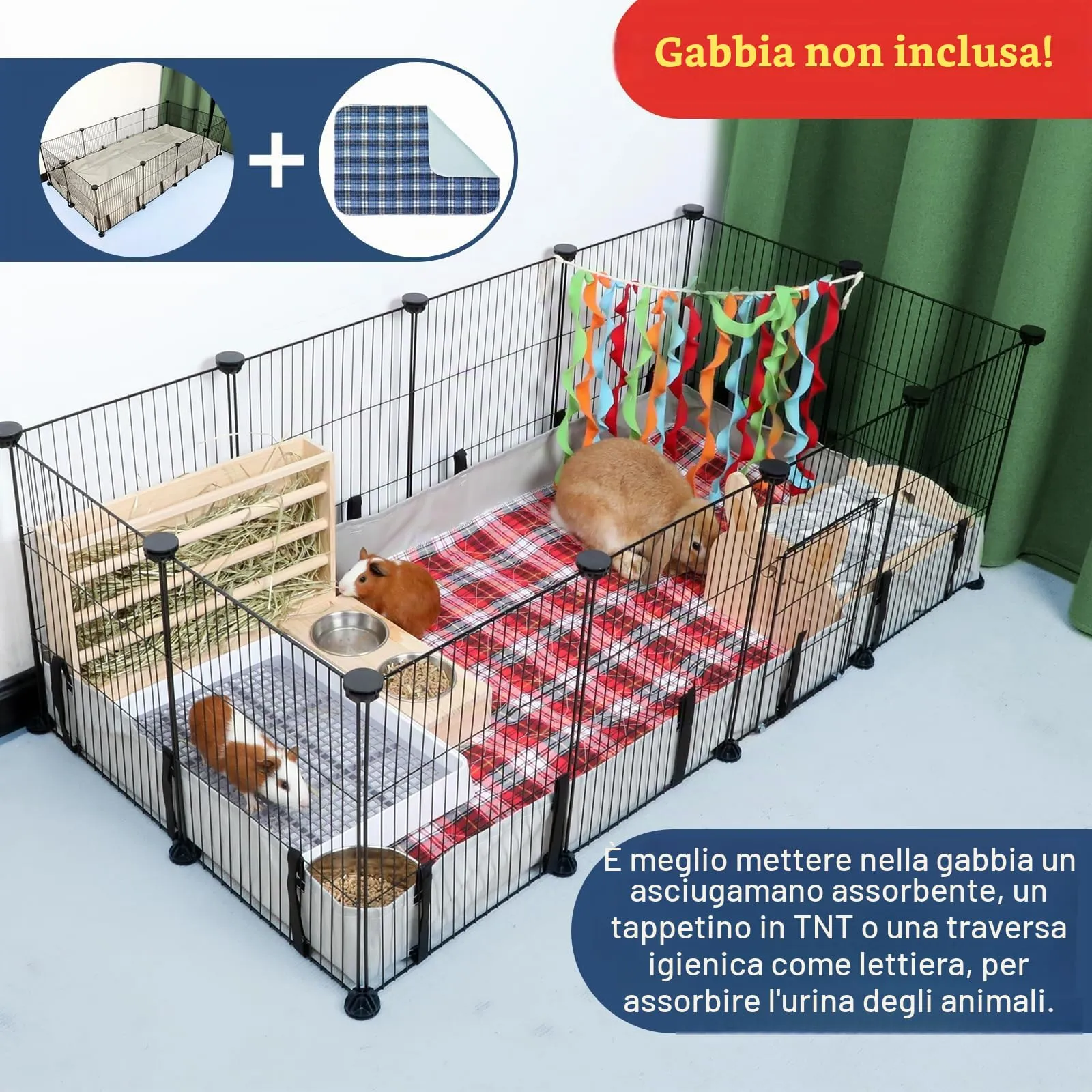 Mfsdai Impermeabile Oxford Tessuto Habitat per Guinea Pig Pet Cage(Gabbia Non Inclusa),Guinea Pig lettiera Gabbie Liner per Fai da Te Gabbia per Animali di Piccole Dimensioni,Lavabile Pipi Pads L - immagine 6