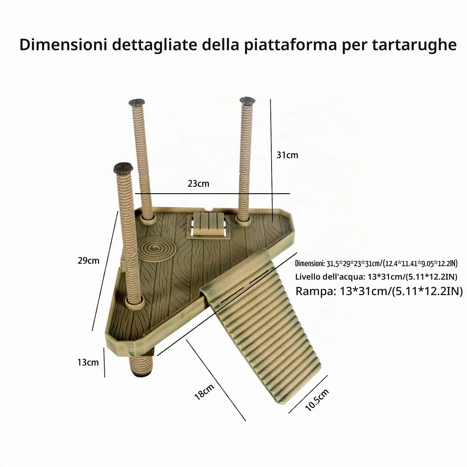 QeeHeng Piattaforma Galleggiante per Tartarughe, Piattaforma Galleggiante per Crogiolarsi, Piattaforma per Crogiolarsi per Tartarughe con Scala, Habitat per Tartarughe, Accessori per Acquari (Media) - immagine 2