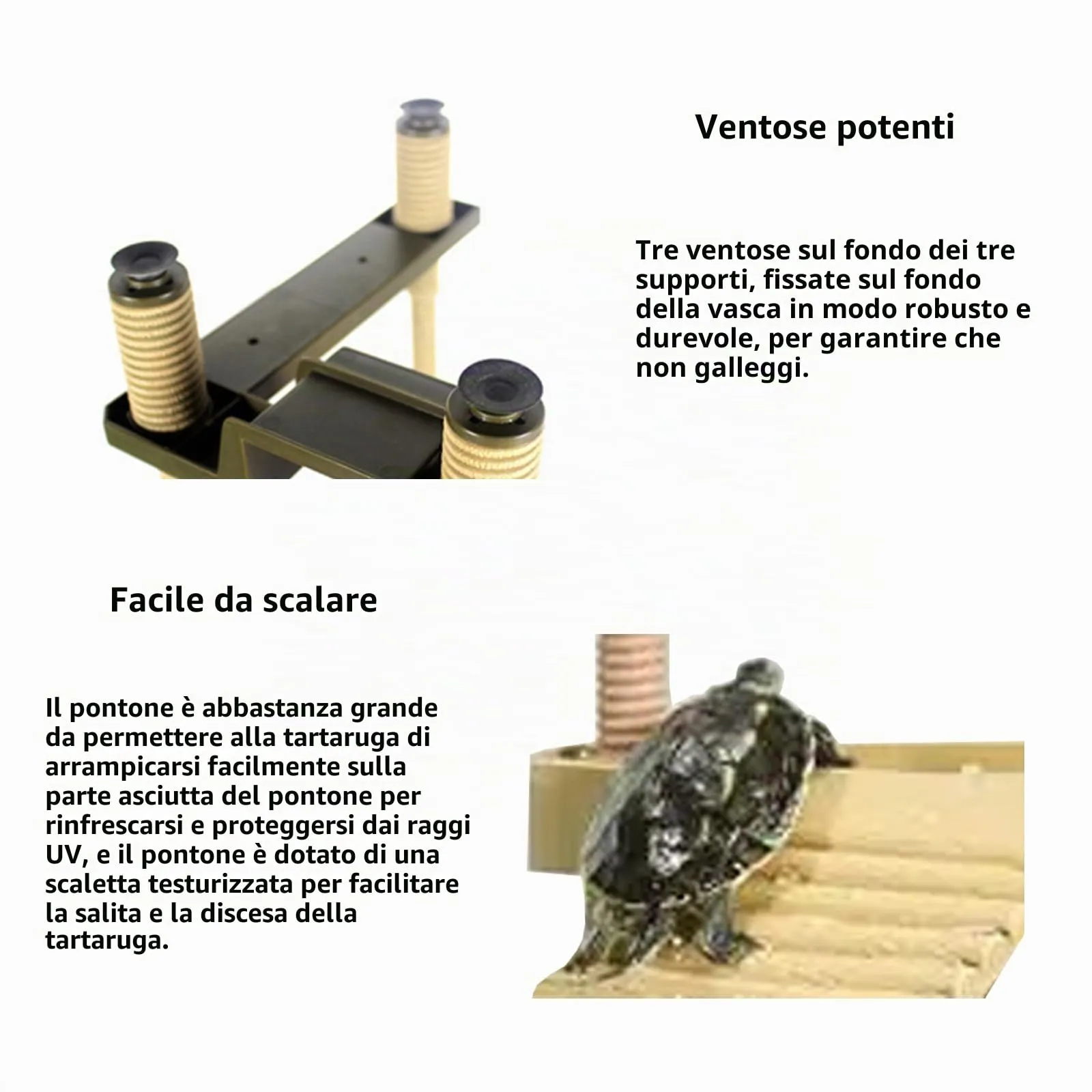 QeeHeng Piattaforma Galleggiante per Tartarughe, Piattaforma Galleggiante per Crogiolarsi, Piattaforma per Crogiolarsi per Tartarughe con Scala, Habitat per Tartarughe, Accessori per Acquari (Media) - immagine 6