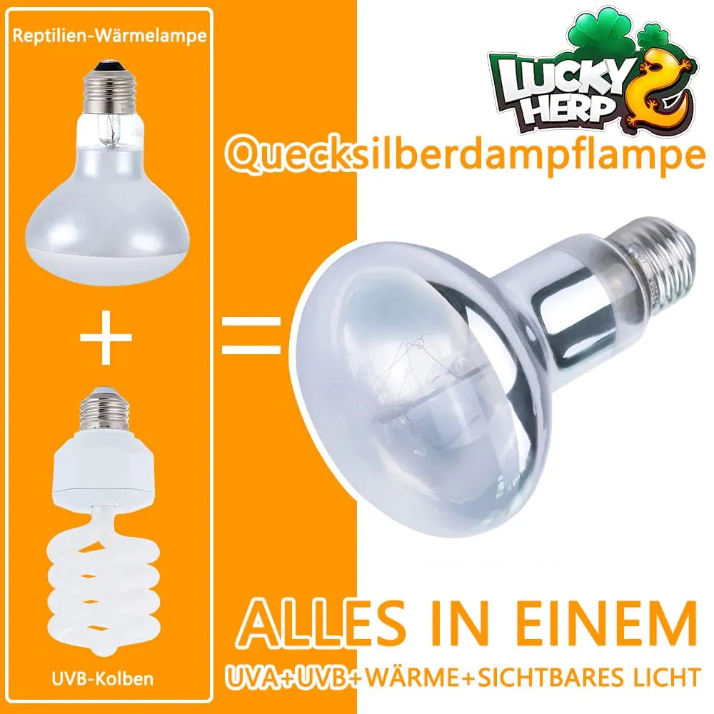 Lucky Herp UVA UVB Lampada riscaldante per Terrario, E27 Lampada UVB per Rettili Terrario 80W, D3 UV Lampada Spot per Tartaruga, Drago Barbuto, Lucertola, Gecko - immagine 2