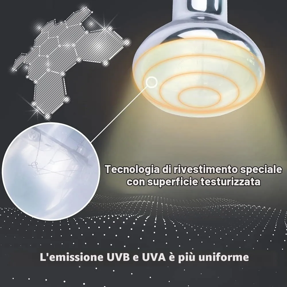 Lucky Herp UVA UVB Lampada riscaldante per Terrario, E27 Lampada UVB per Rettili Terrario 80W, D3 UV Lampada Spot per Tartaruga, Drago Barbuto, Lucertola, Gecko - immagine 4