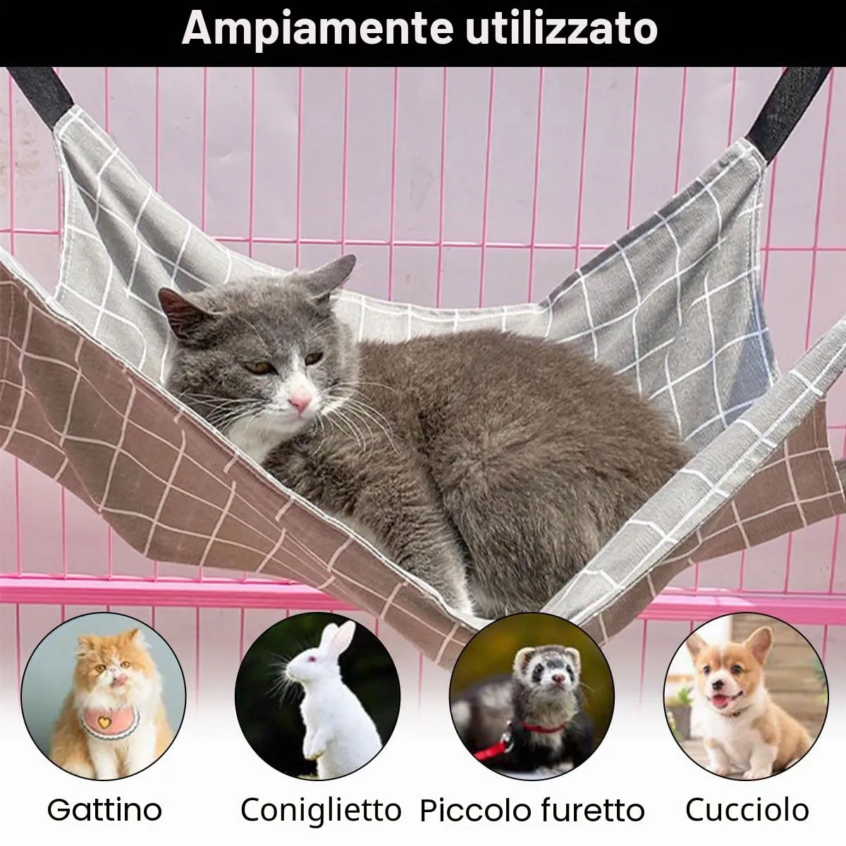 Amaca per gatti con supporto regolabile, adatta per animali domestici con peso non superiore a 9 kg (57 x 47 cm) - immagine 5