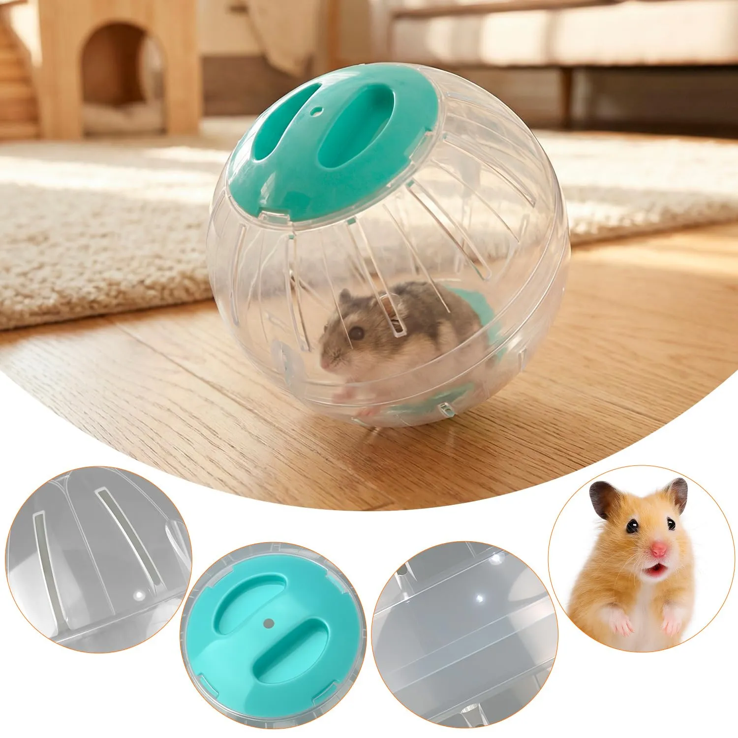 QWORK® Palla per Criceti 14,5cm, Ruota Criceto Trasparente con Coperchio Azzurro, per Criceti Nani, Gerbilli e Piccoli Roditori - immagine 2