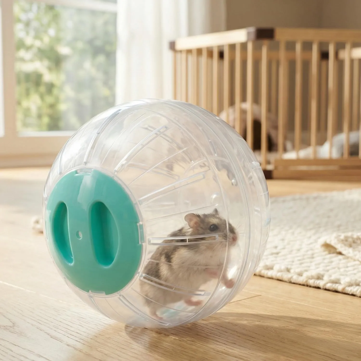 QWORK® Palla per Criceti 14,5cm, Ruota Criceto Trasparente con Coperchio Azzurro, per Criceti Nani, Gerbilli e Piccoli Roditori - immagine 5