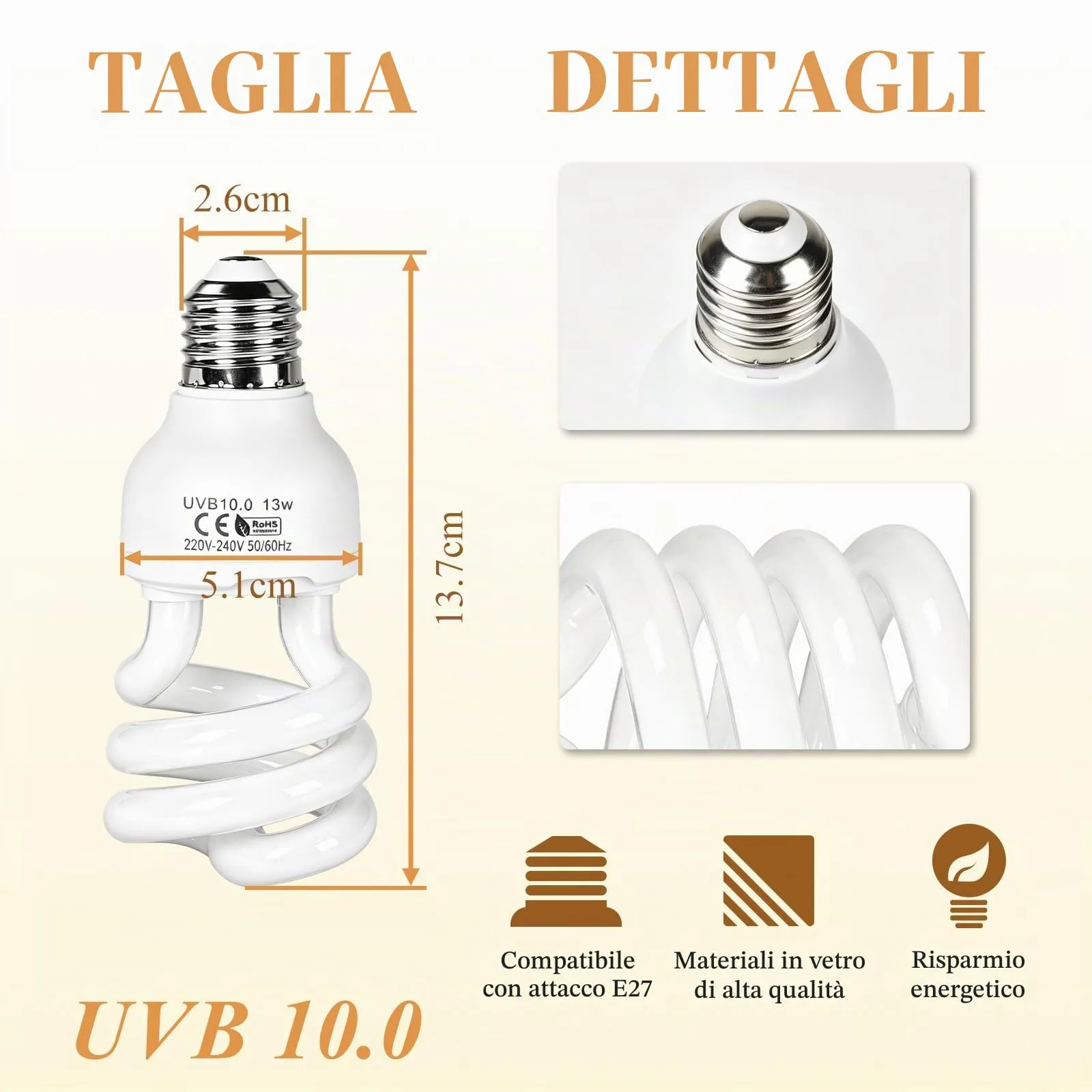 LALAGO 13W UVB 10,0 Lampada UVB per Terrario, Lampadina UVA/UVB per Rettili - immagine 4