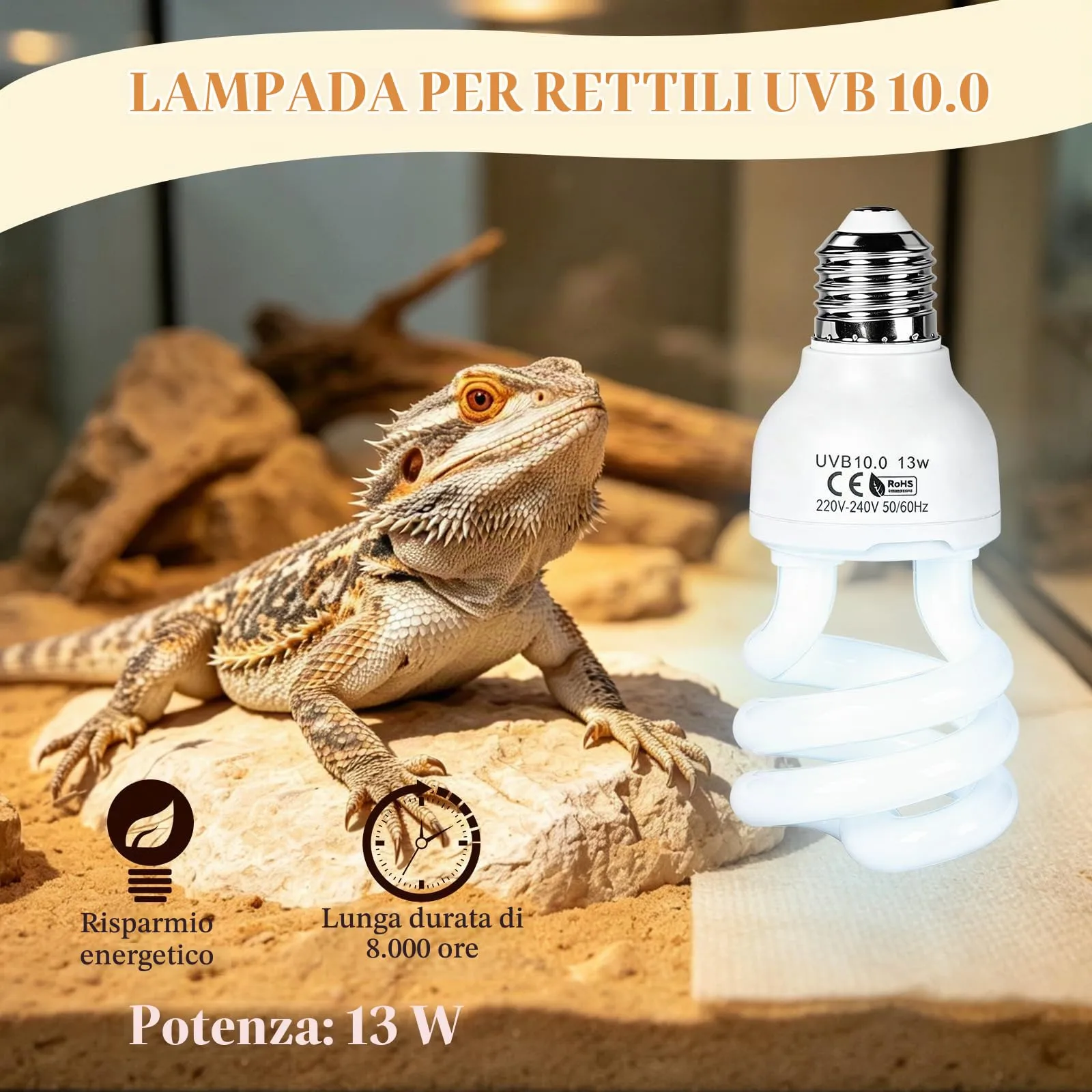 LALAGO 13W UVB 10,0 Lampada UVB per Terrario, Lampadina UVA/UVB per Rettili - immagine 6