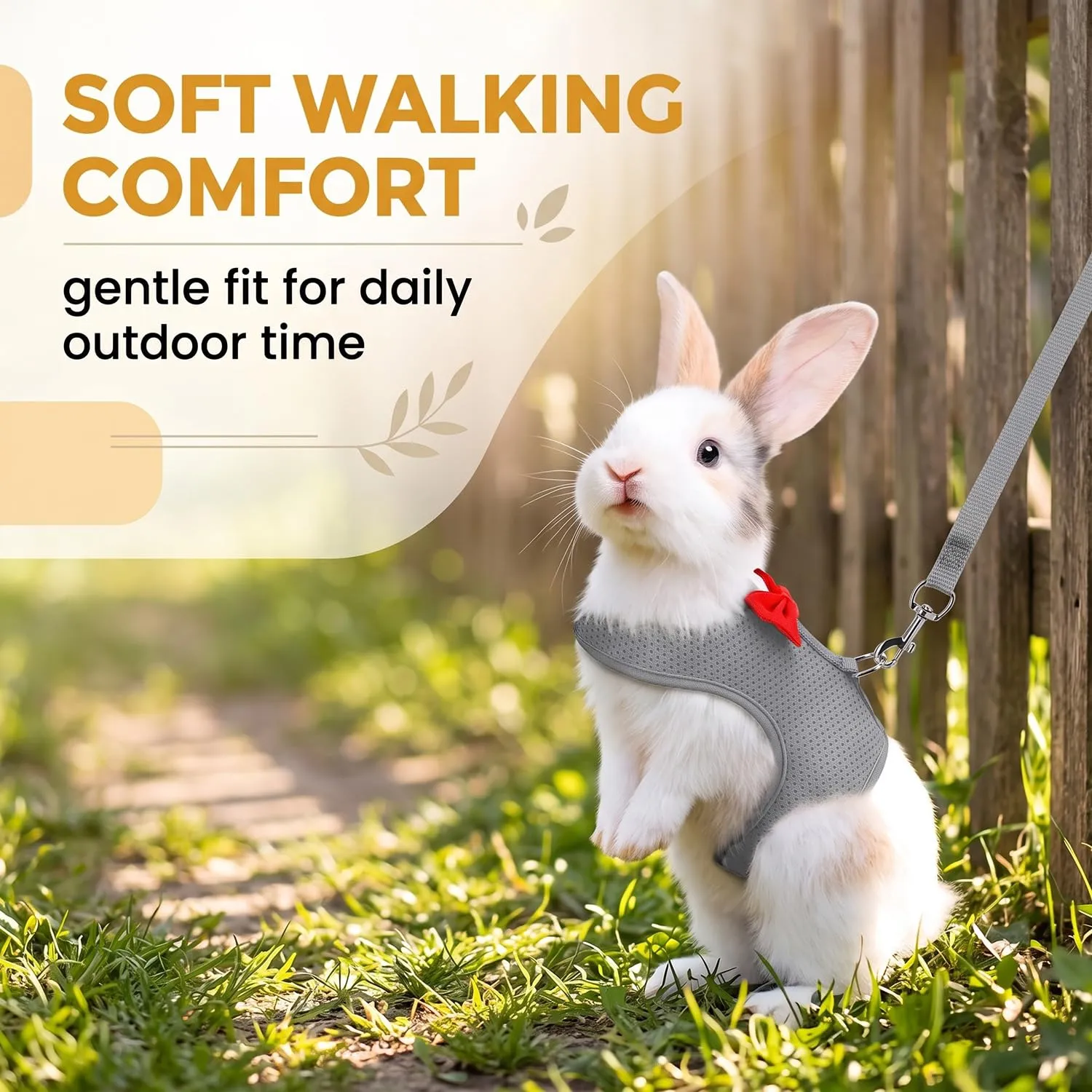 Pettorina Coniglio Nano con Guinzaglio Regolabile, Set Imbracatura per Piccoli Animali e Gattini, Accessori Coniglio per Passeggiate Sicure, Design Traspirante e Morbido, Taglia L, Grigio Scuro - immagine 2