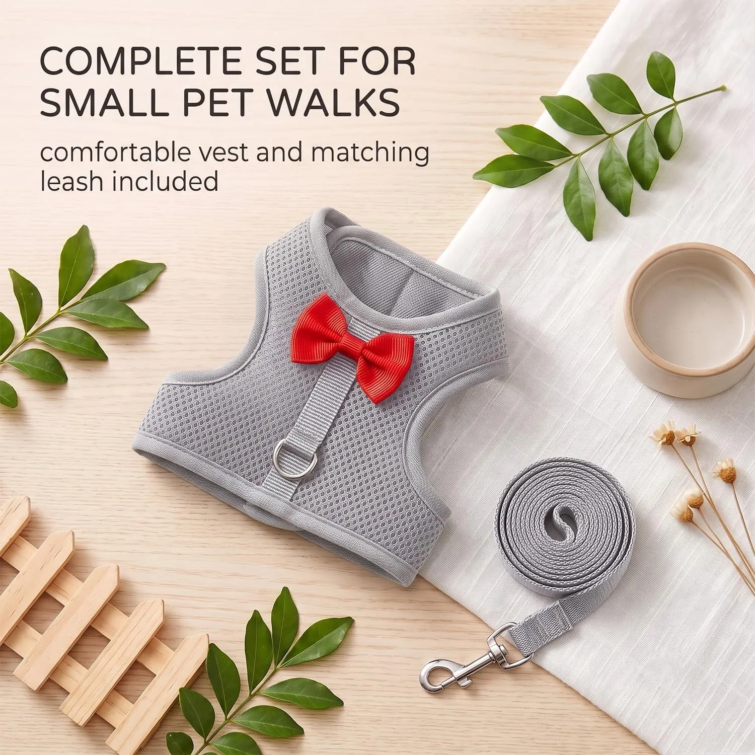 Pettorina Coniglio Nano con Guinzaglio Regolabile, Set Imbracatura per Piccoli Animali e Gattini, Accessori Coniglio per Passeggiate Sicure, Design Traspirante e Morbido, Taglia L, Grigio Scuro - immagine 6
