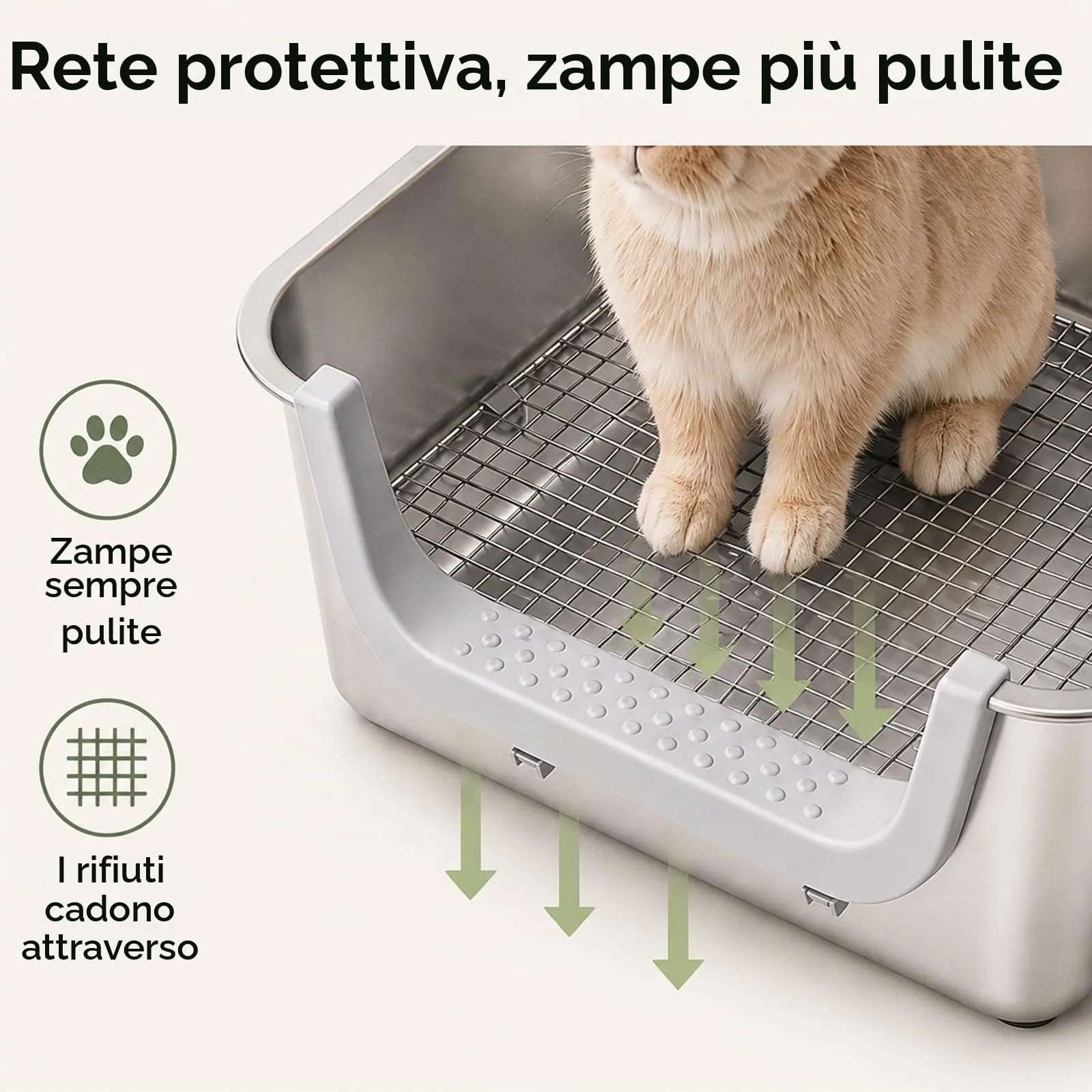 WC per conigli in acciaio inox con griglia protettiva, 40 x 30 x 15 cm - immagine 3