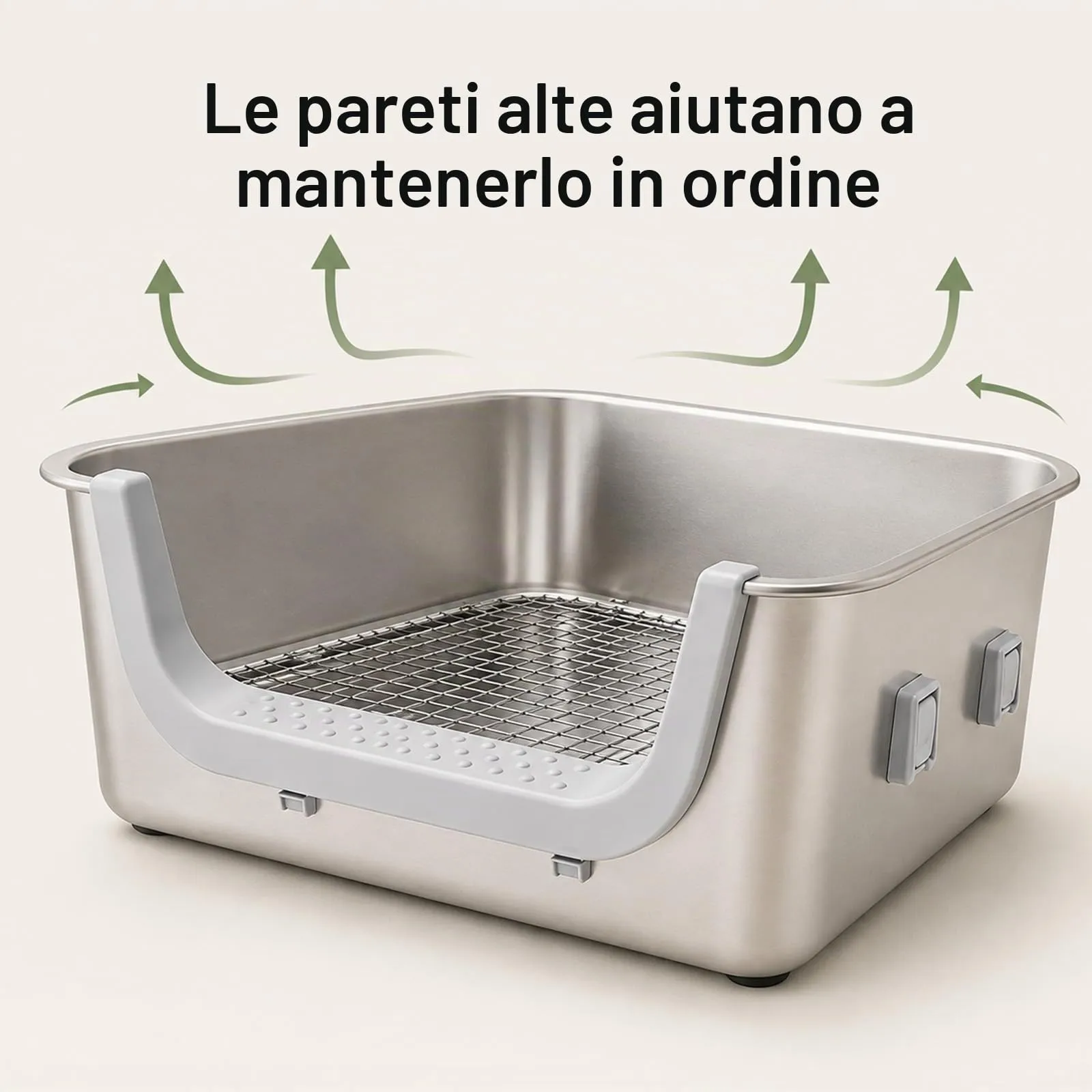 WC per conigli in acciaio inox con griglia protettiva, 40 x 30 x 15 cm - immagine 5
