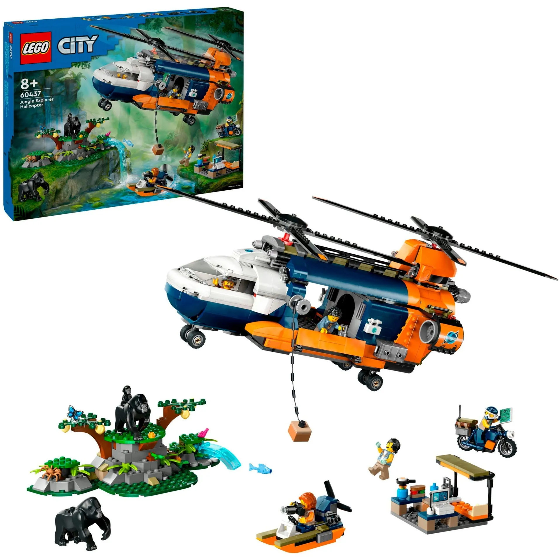 City 60437 Elicottero dell’Esploratore nella Giungla, Giochi per Bambini 8+ con Veicolo Giocattolo, Animali e Minifigure, Giochi di costruzione - immagine 1