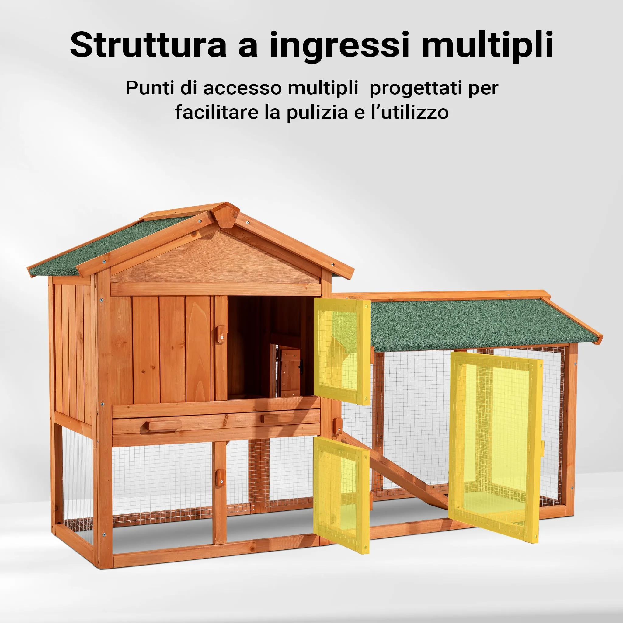 Pollaio e Conigliera in legno con spazio esterno recintato, legno di abete - immagine 4