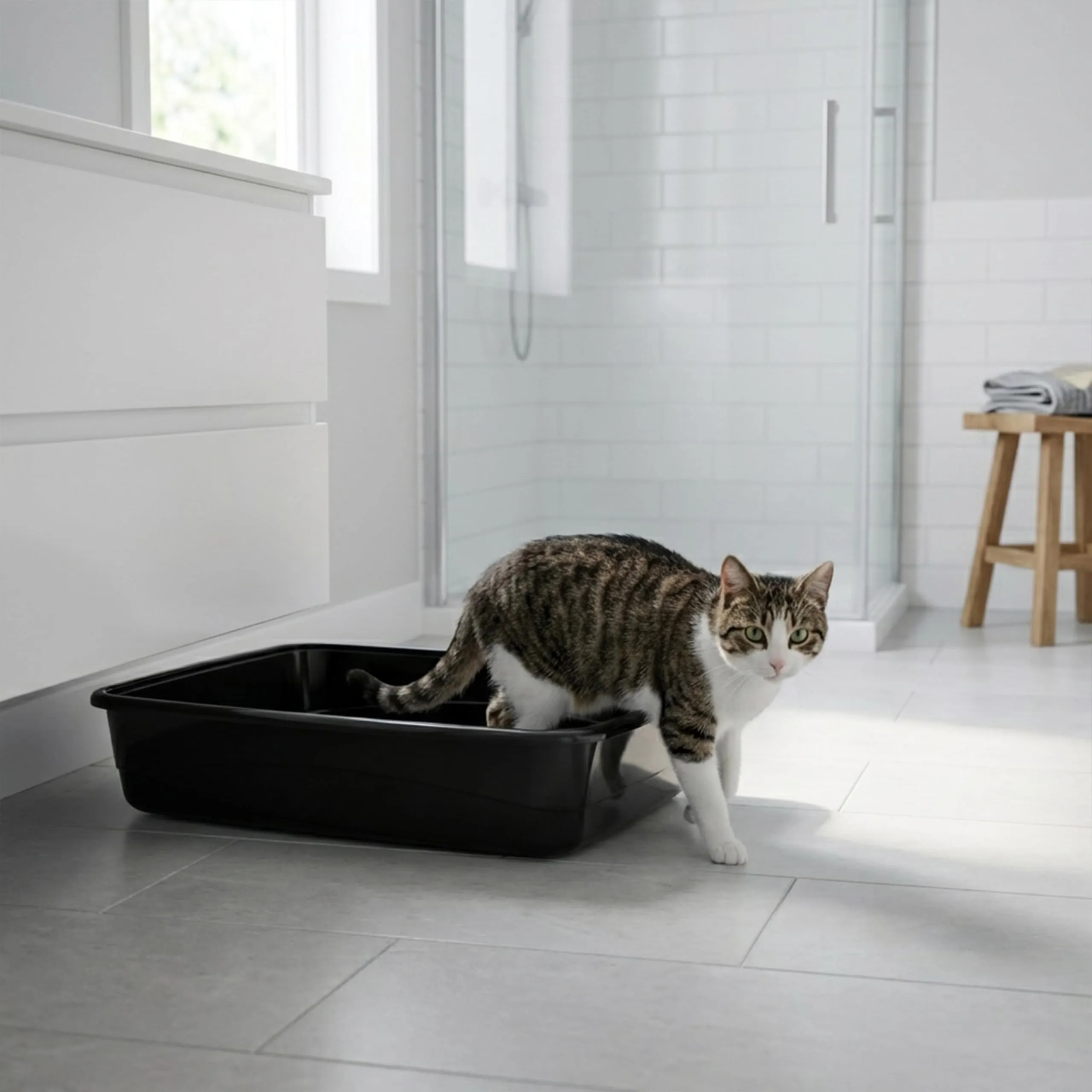 Ferplast Lettiera Gatto, Toilette per Gatti Grandi, in Plastica con Bordi Alti, Facile e Veloce da Pulire L 49,5 x W 64,5 x H 14,5 cm, Nero - immagine 2