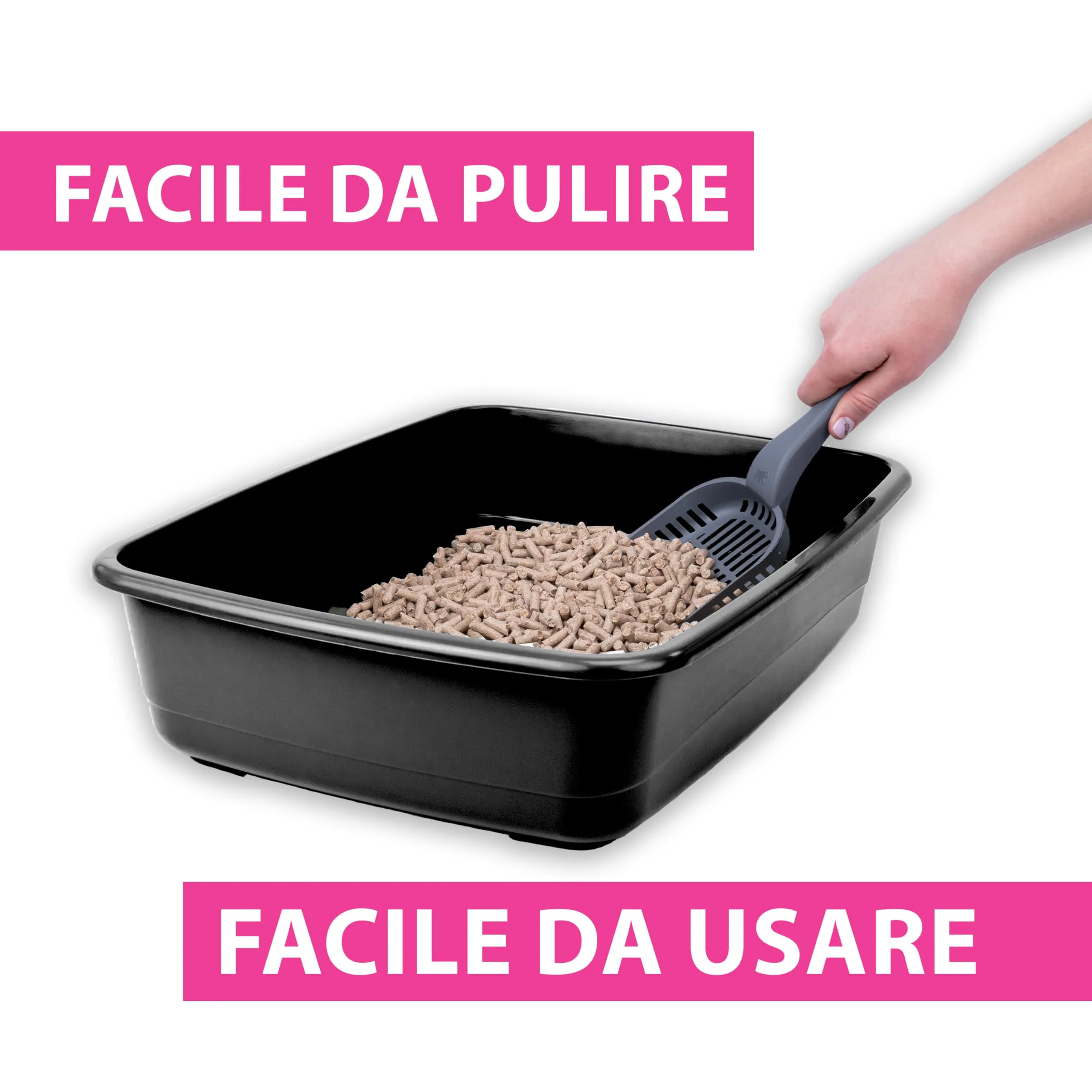 Ferplast Lettiera Gatto, Toilette per Gatti Grandi, in Plastica con Bordi Alti, Facile e Veloce da Pulire L 49,5 x W 64,5 x H 14,5 cm, Nero - immagine 4