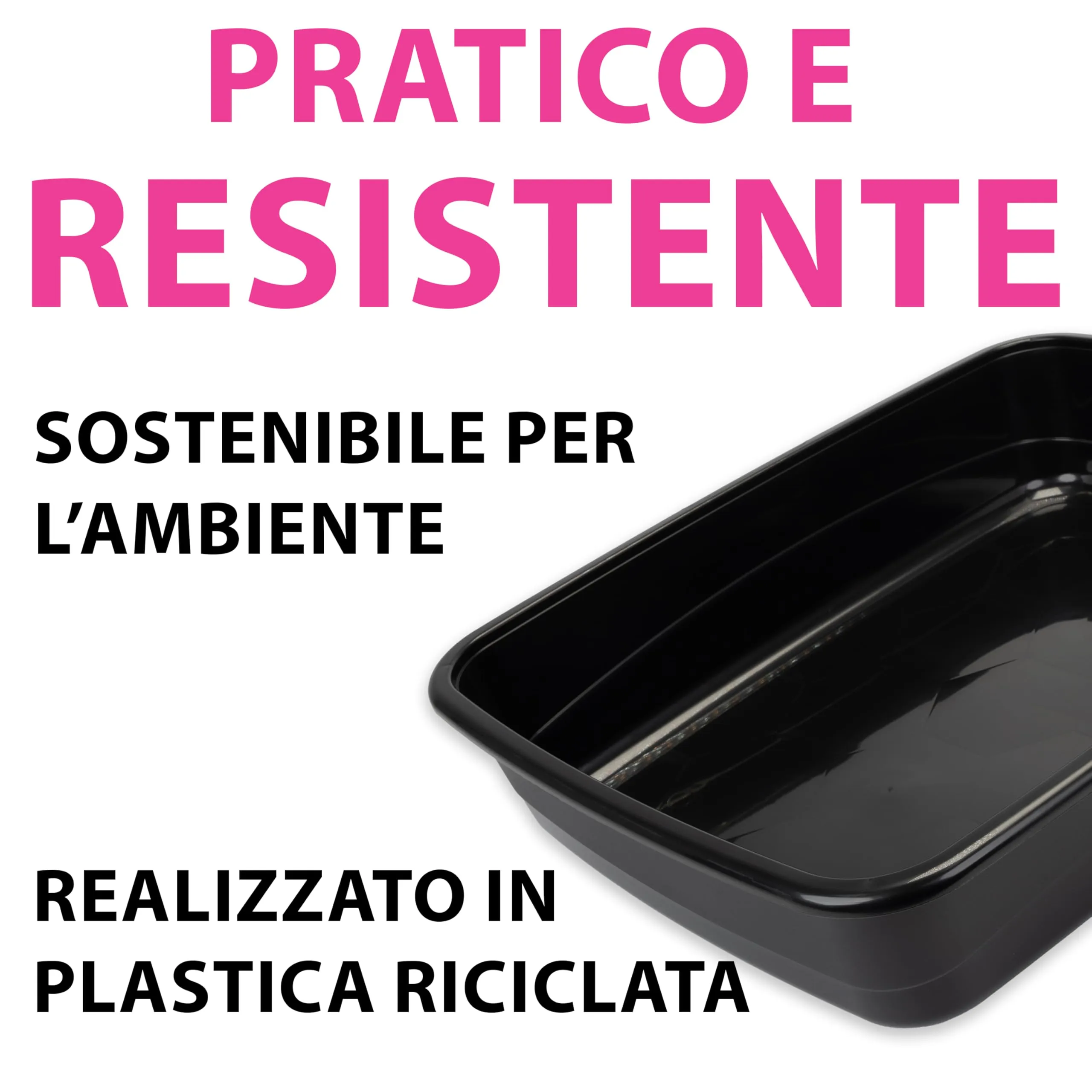 Ferplast Lettiera Gatto, Toilette per Gatti Grandi, in Plastica con Bordi Alti, Facile e Veloce da Pulire L 49,5 x W 64,5 x H 14,5 cm, Nero - immagine 5