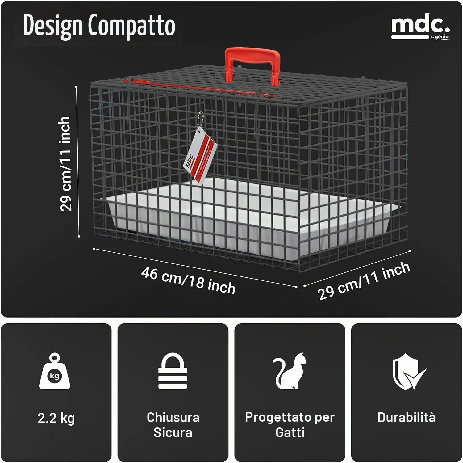 MDC Trasportino per Gatti con Apertura Superiore da Viaggio, Nero - immagine 2
