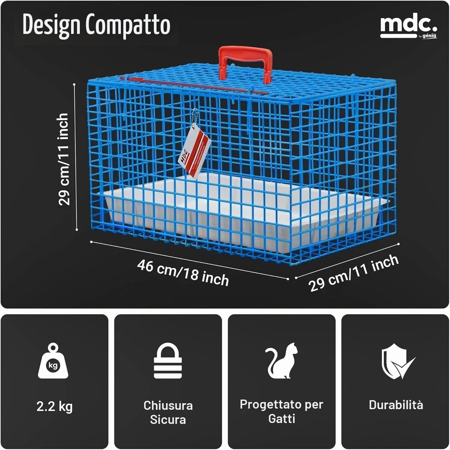 MDC Trasportino per Gatti con Apertura Superiore da Viaggio, Blu - immagine 2