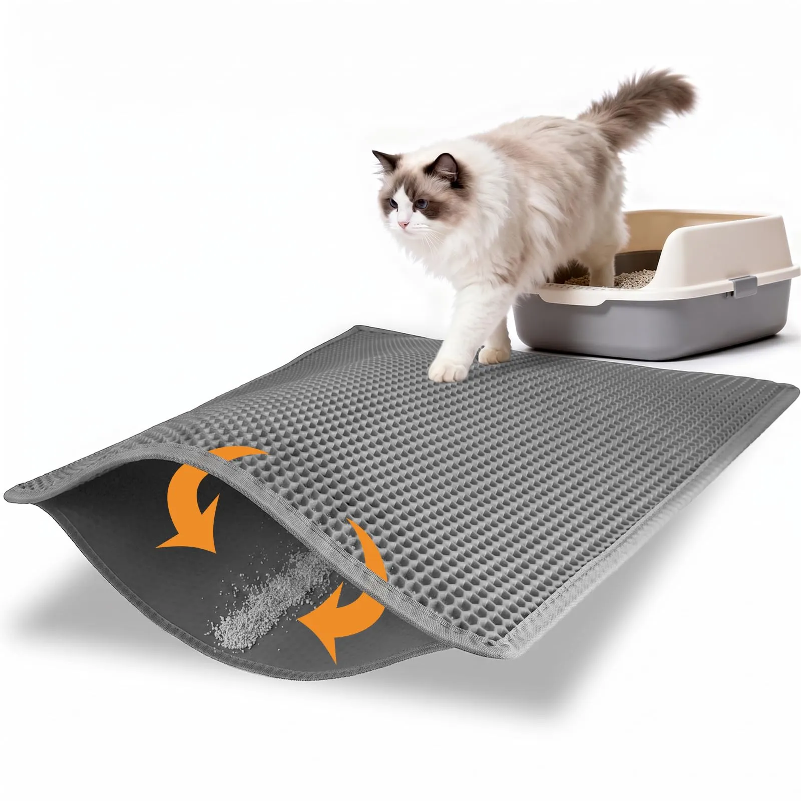 Pieviev Tappetino Lettiera Gatto, Tappeto Grande Antisabbia, 76x61cm Grigio - immagine 1