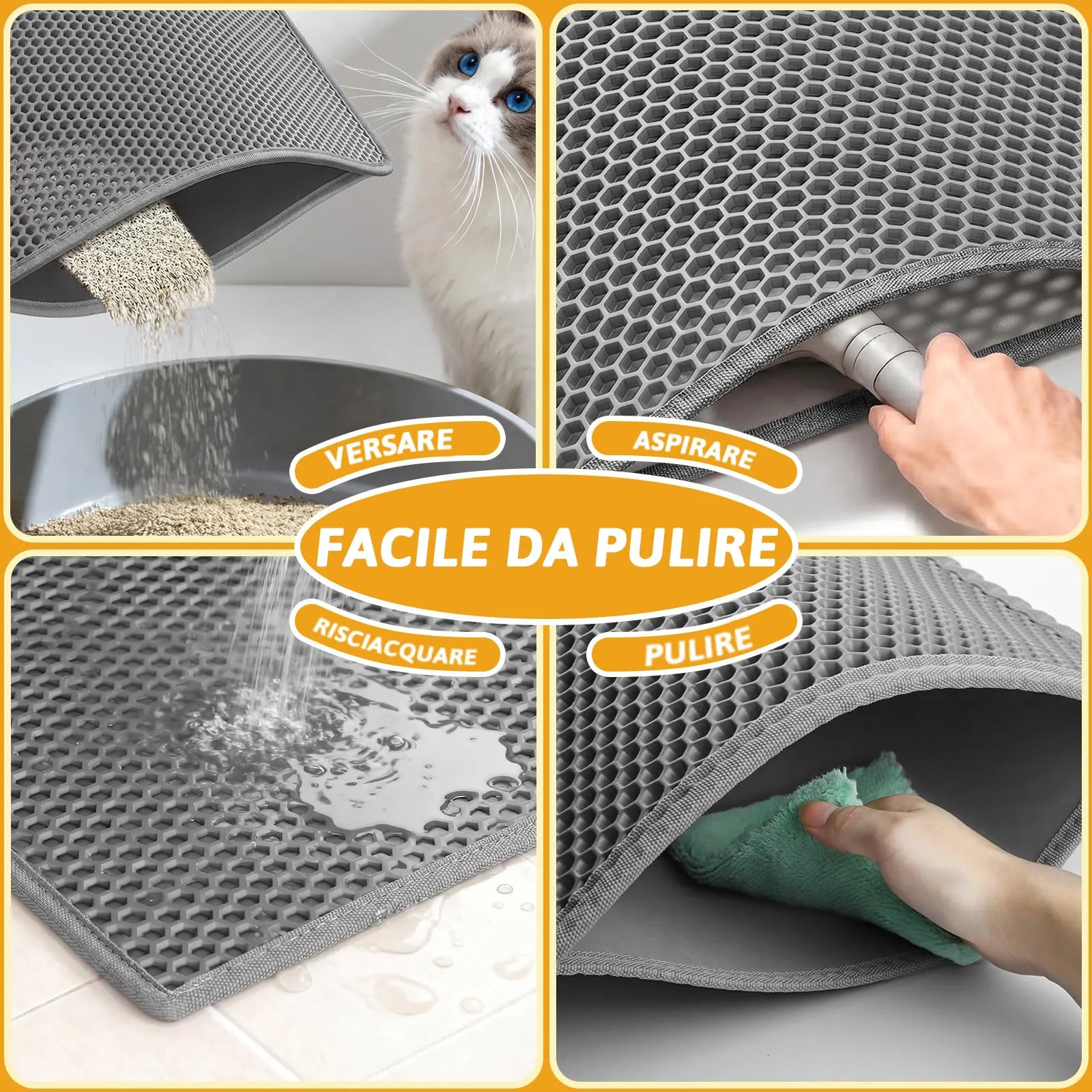 Pieviev Tappetino Lettiera Gatto, Tappeto Grande Antisabbia, 76x61cm Grigio - immagine 3