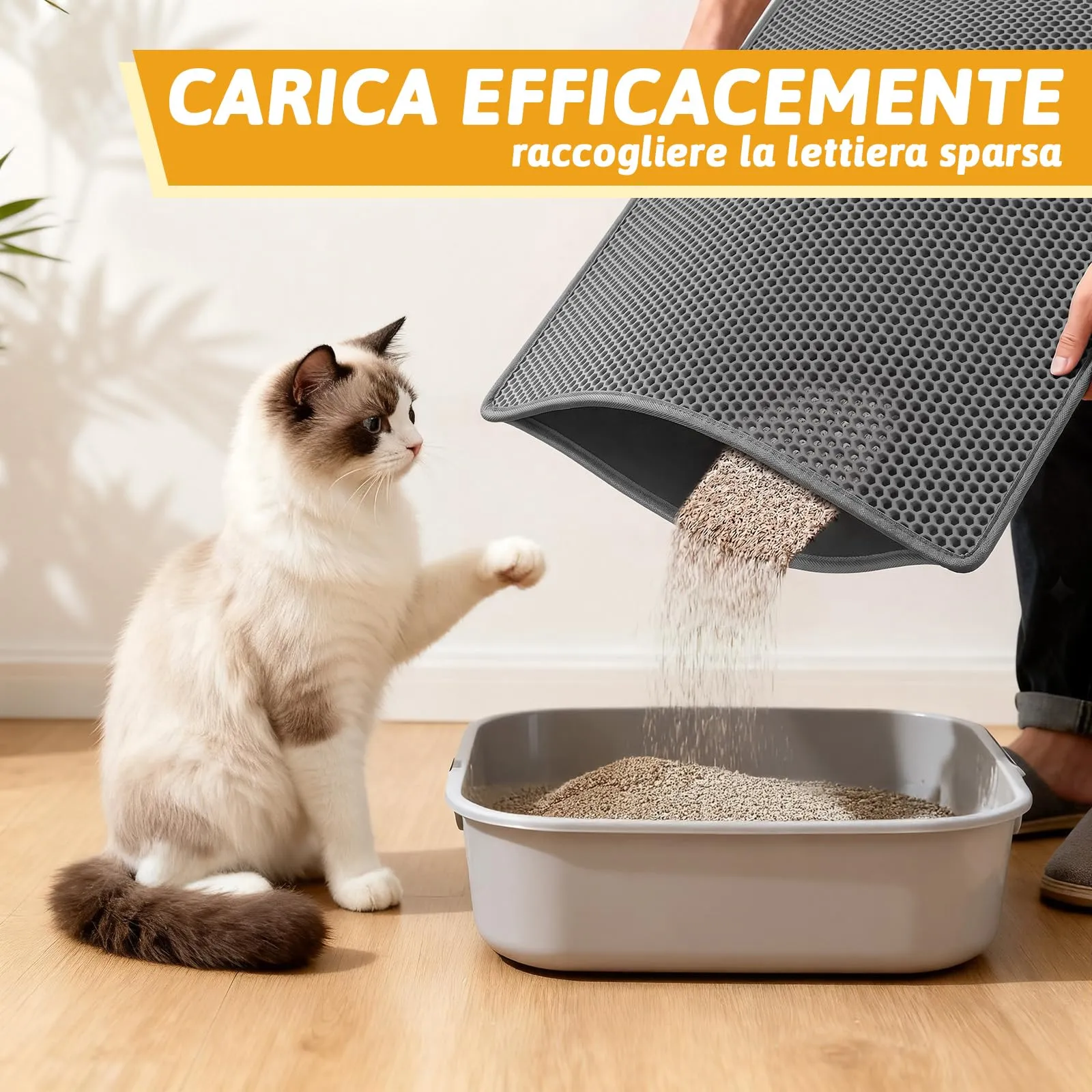 Pieviev Tappetino Lettiera Gatto, Tappeto Grande Antisabbia, 76x61cm Grigio - immagine 4