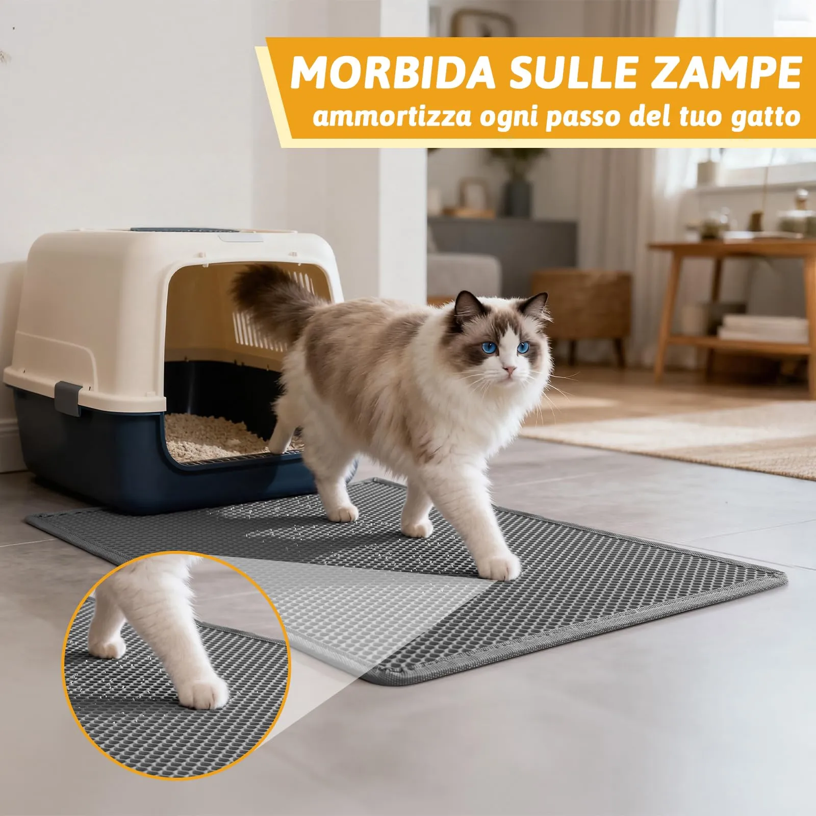 Pieviev Tappetino Lettiera Gatto, Tappeto Grande Antisabbia, 76x61cm Grigio - immagine 5