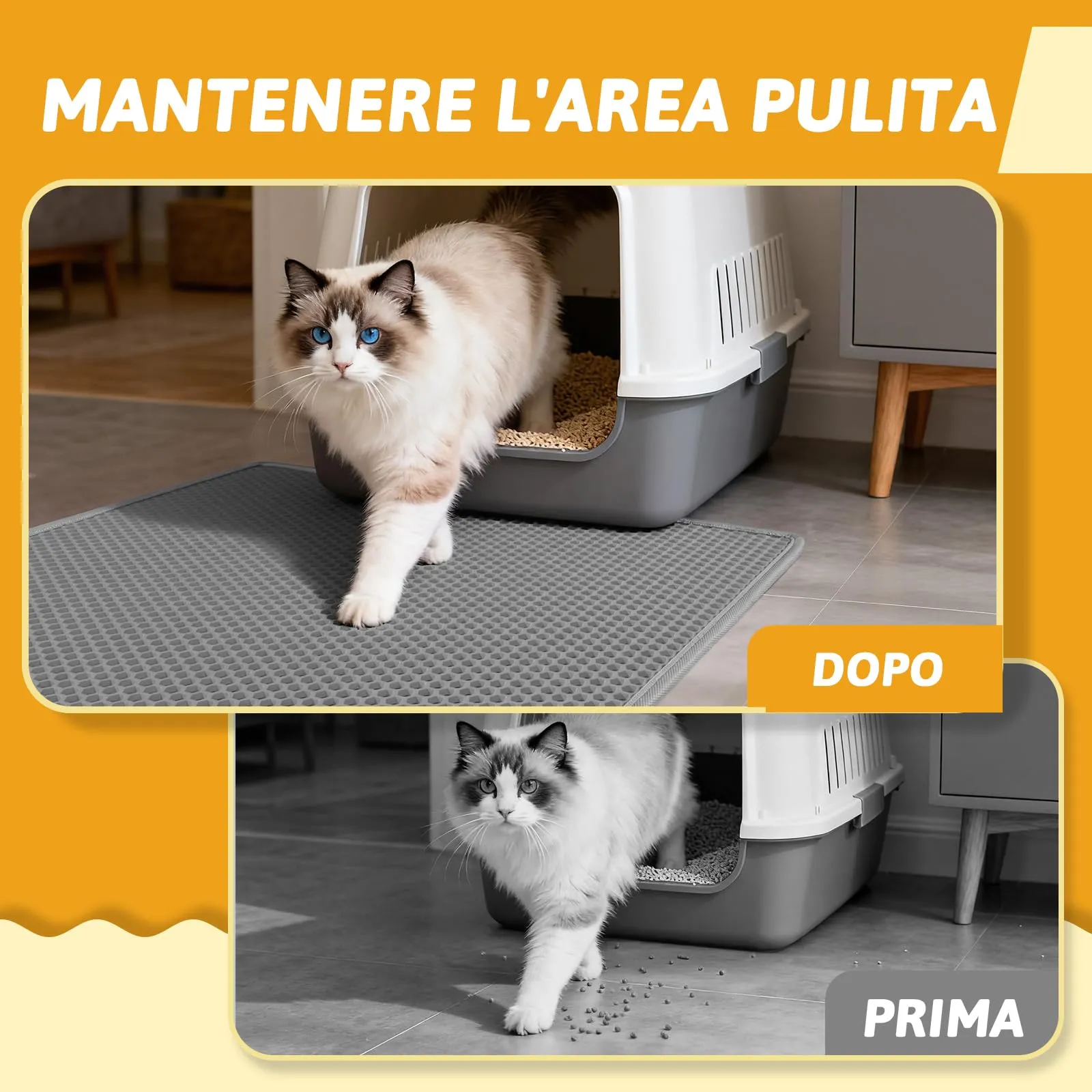Pieviev Tappetino Lettiera Gatto, Tappeto Grande Antisabbia, 76x61cm Grigio - immagine 6