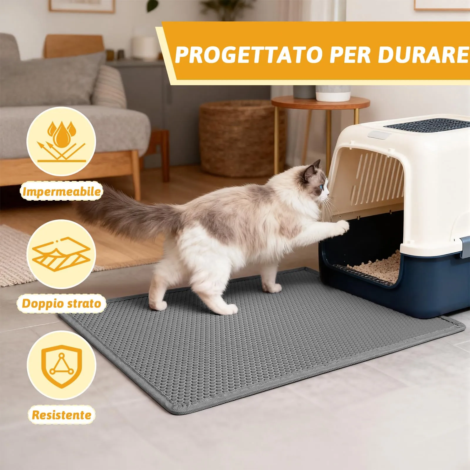 Pieviev Tappetino Lettiera Gatto, Tappeto Grande Antisabbia, 76x61cm Grigio - immagine 7