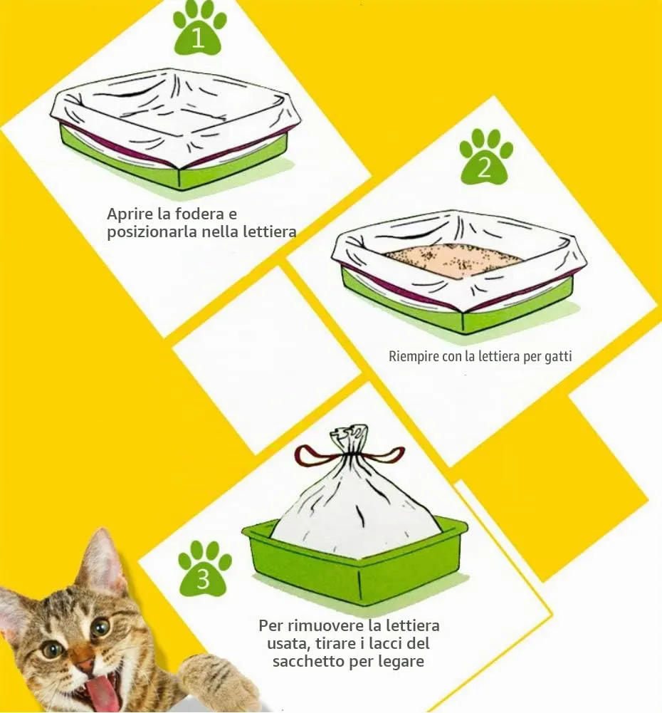 MOLIWEN - Fodere per lettiera per gatti con coulisse, confezione da 3 (sacchetto), 91,5 x 45,7 cm, per lettiera media e grande, 1 rotolo extra (sacchetti per la spazzatura) - immagine 3