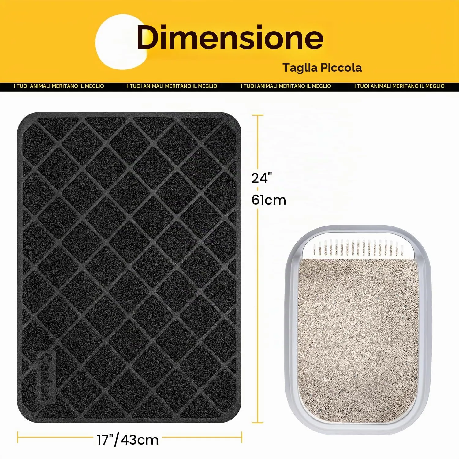 Conlun Tappetino Lettiera Gatto, 61 x 43 cm Tappeto Lettiera Gatto, Maglia a Griglia con Design a Controllo della Dispersione, Materiale Impermeabile Antiscivolo, Facile da Pulire Lavabile, Nero - immagine 2