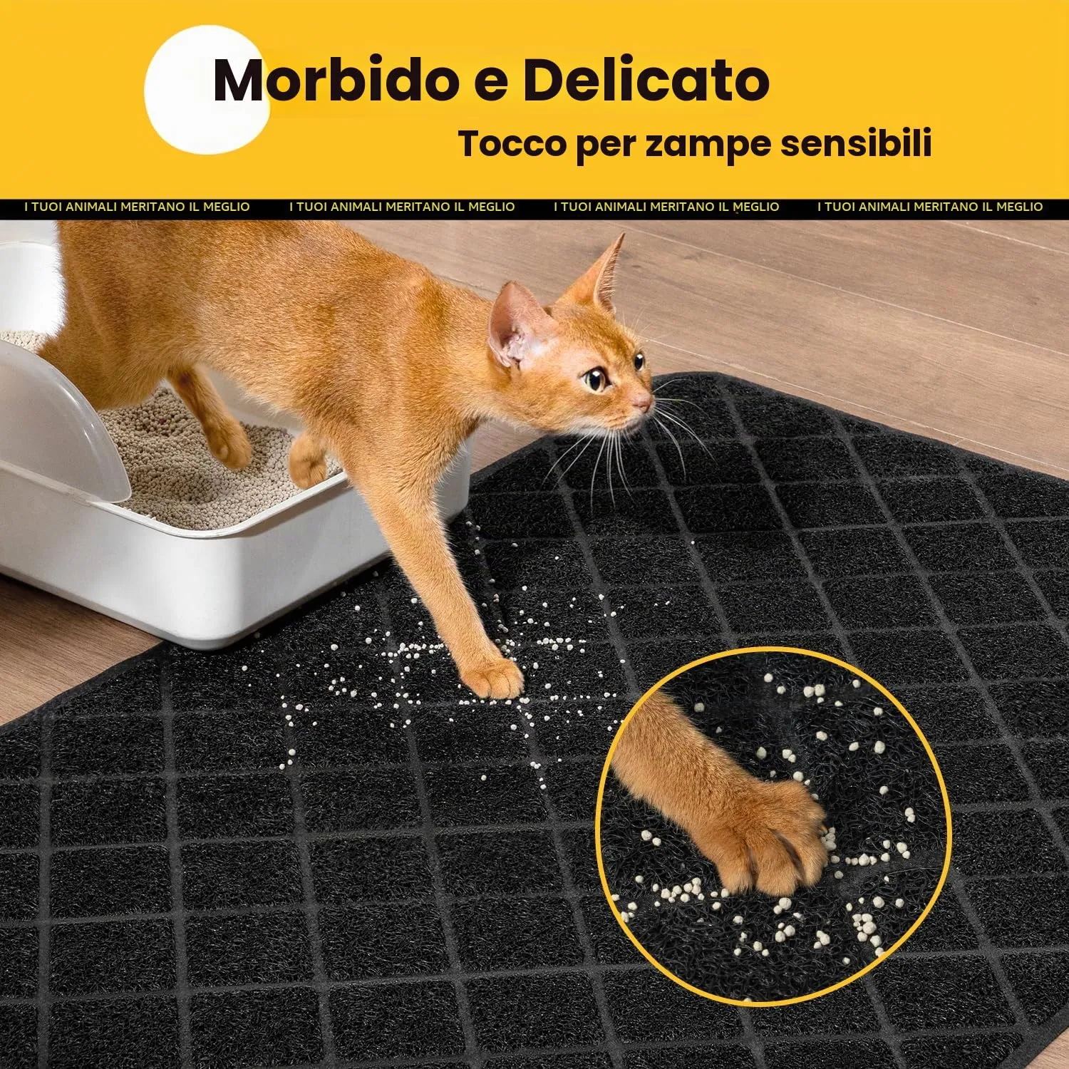 Conlun Tappetino Lettiera Gatto, 61 x 43 cm Tappeto Lettiera Gatto, Maglia a Griglia con Design a Controllo della Dispersione, Materiale Impermeabile Antiscivolo, Facile da Pulire Lavabile, Nero - immagine 6