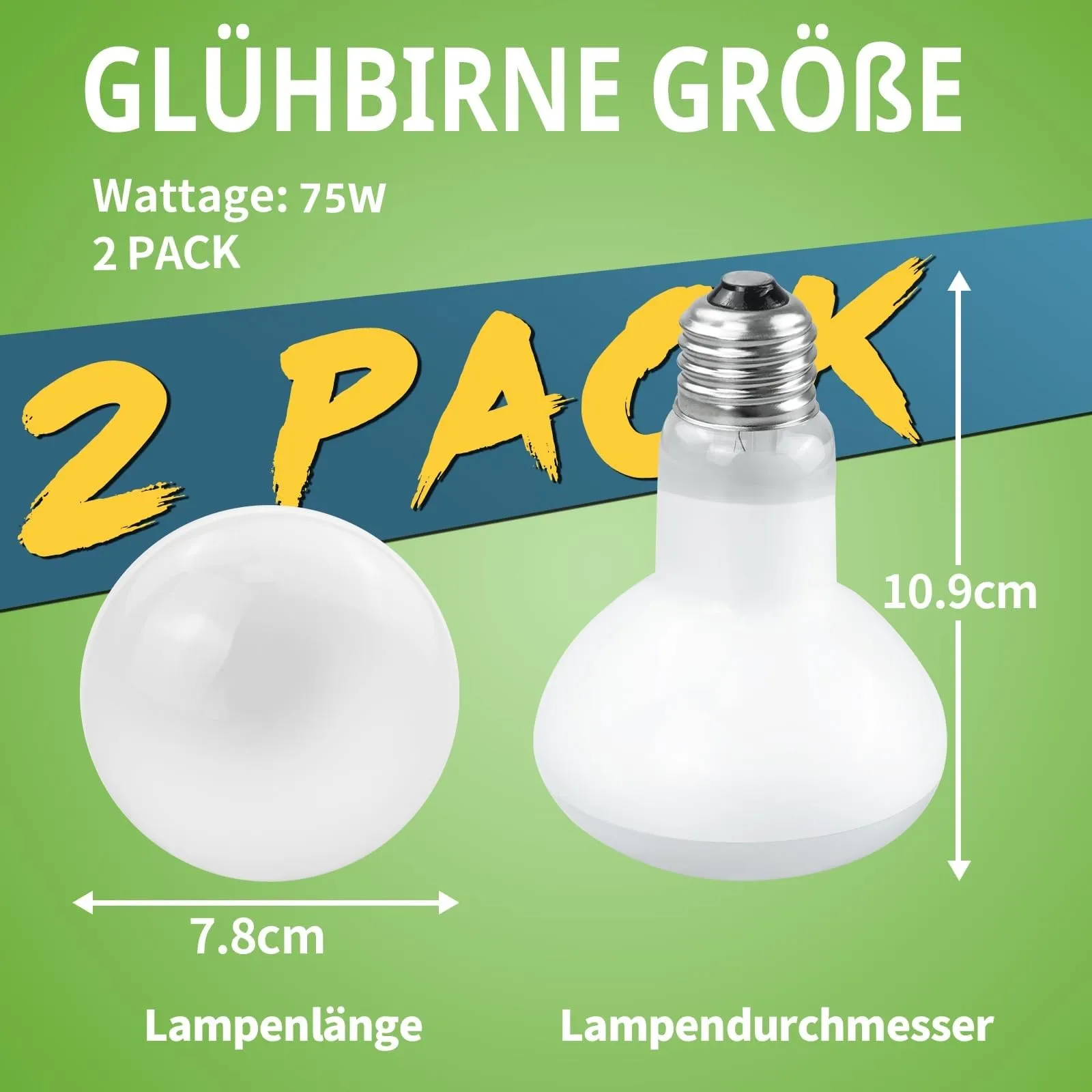 LUCKY HERP Confezione da 2 lampade per terrario, 75 W per rettili, lampada da sole, anfibi, luce diurna, per tartarughe, barba, lucertola - immagine 3