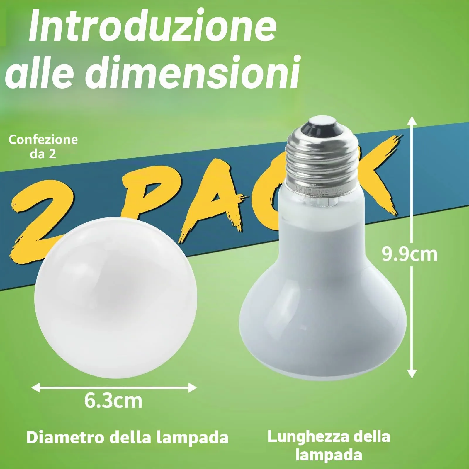 LUCKY HERP Confezione da 2 lampade da terrario da 50 W per rettili, lampada da sole anfibi, luce diurna, per tartarughe, barba, lucertola - immagine 2