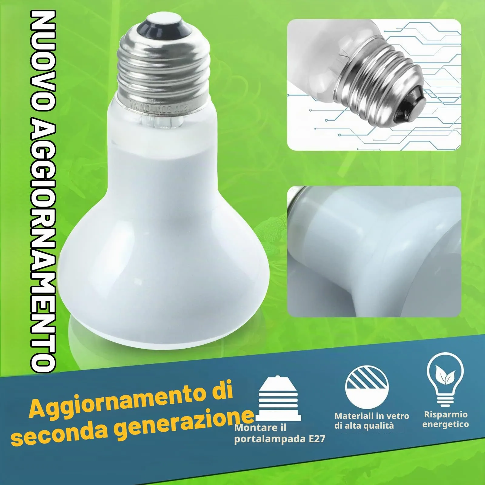 LUCKY HERP Confezione da 2 lampade da terrario da 50 W per rettili, lampada da sole anfibi, luce diurna, per tartarughe, barba, lucertola - immagine 3