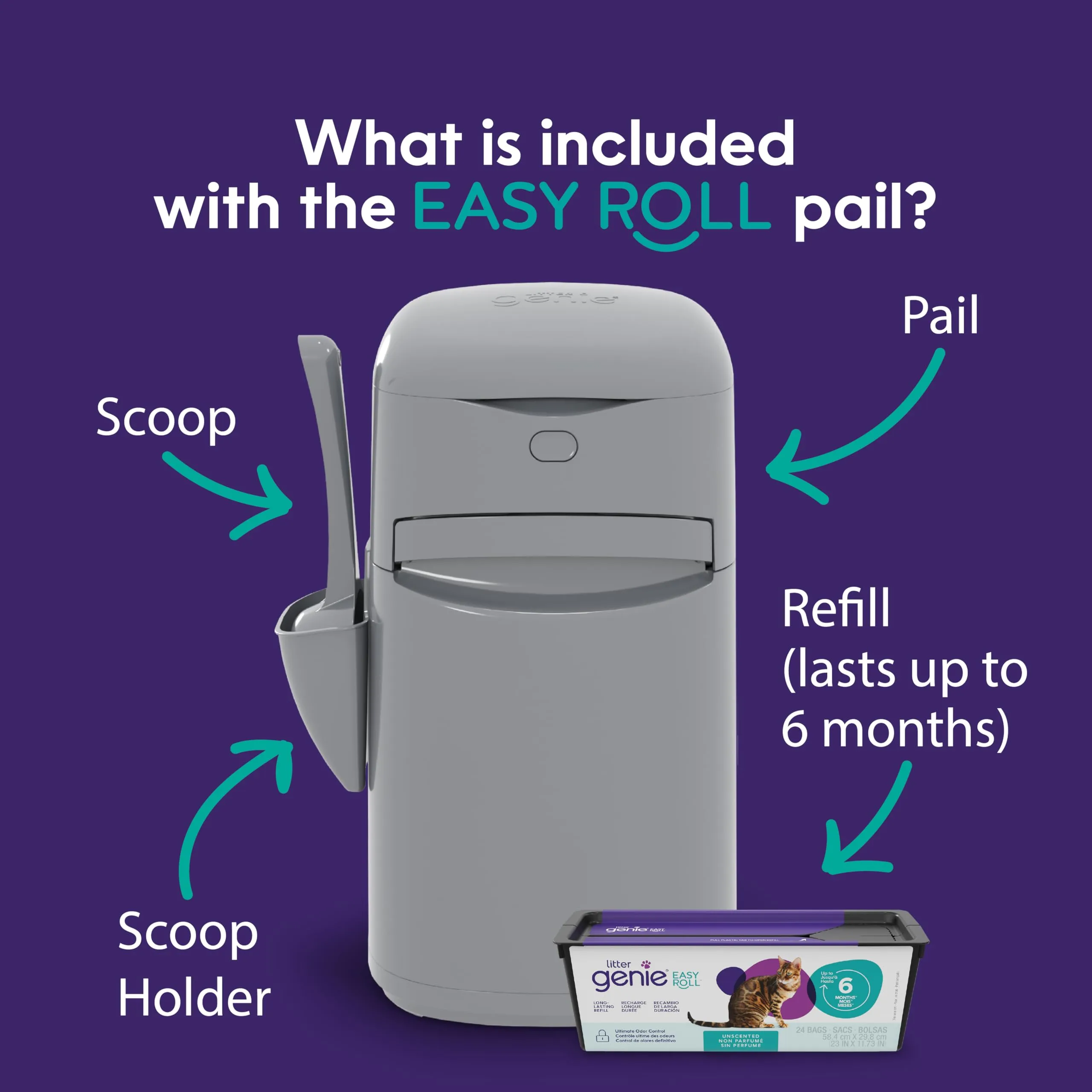 Litter Genie Easy Roll - Contenitore Lettiera - 12 Sacchi / 3 Mesi - immagine 3