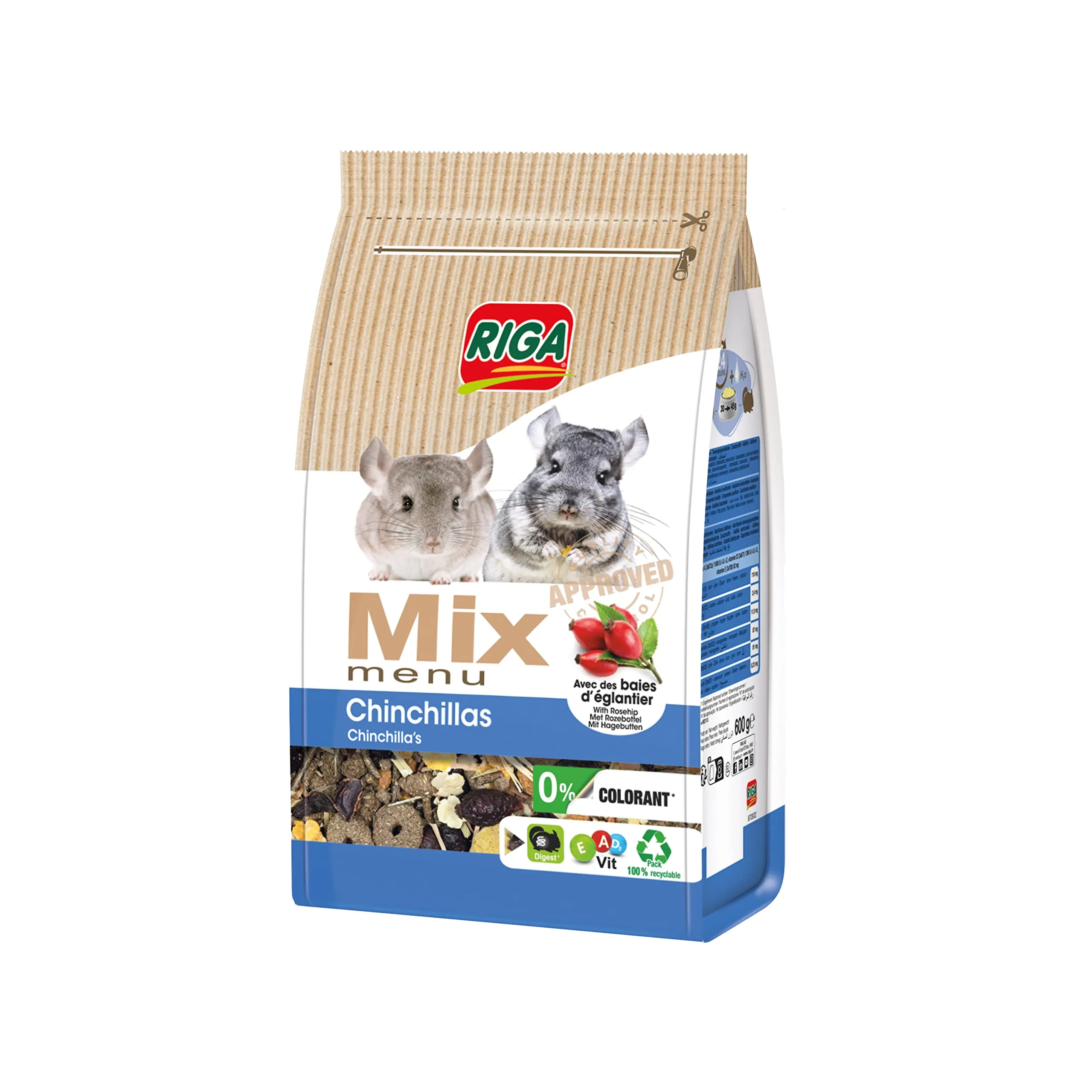 Riga - Menu Mix per Cincillà - Mix vitaminico - Bacche Di Rosa Canina - Cereali, Semi E Frutta - Ricco di Vitamine E Minerali - senza Tintura - Sano E Equilibrato - 700G - immagine 1