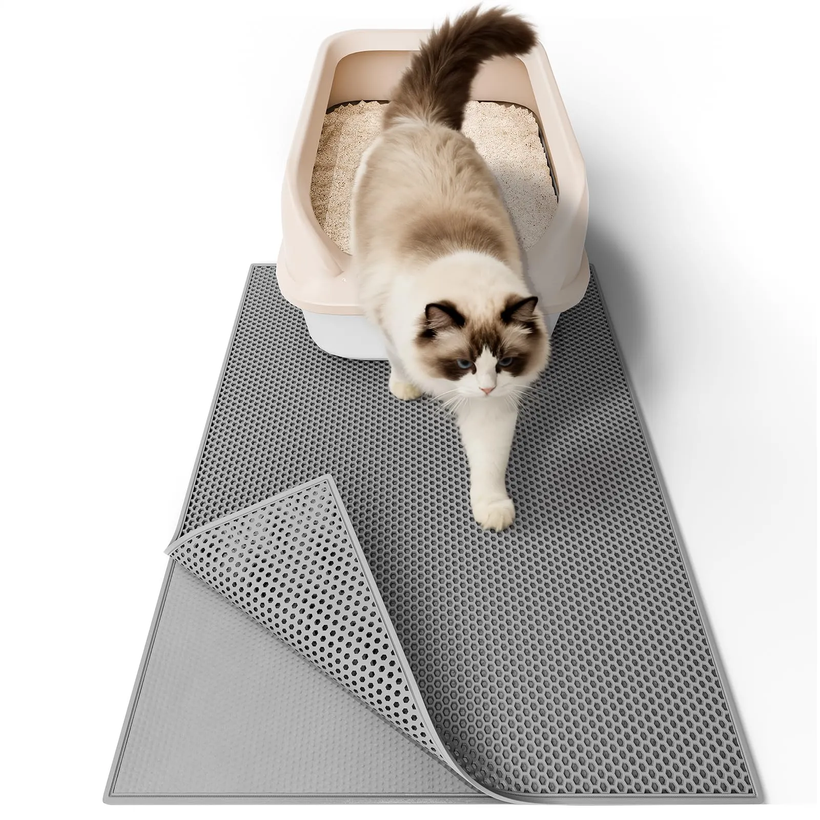 Garoopion Tappetino Lettiera Gatto, Doppio Nido d'Ape, 61x38cm Grigio - immagine 1