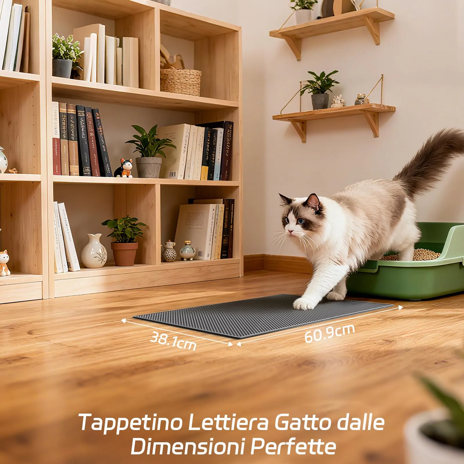 Garoopion Tappetino Lettiera Gatto, Doppio Nido d'Ape, 61x38cm Grigio - immagine 2