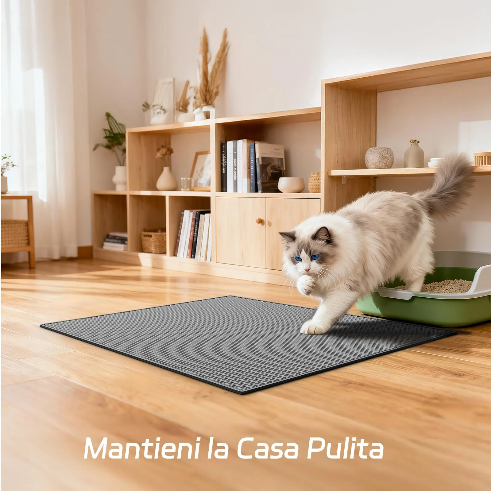 Garoopion Tappetino Lettiera Gatto, Doppio Nido d'Ape, 61x38cm Grigio - immagine 4