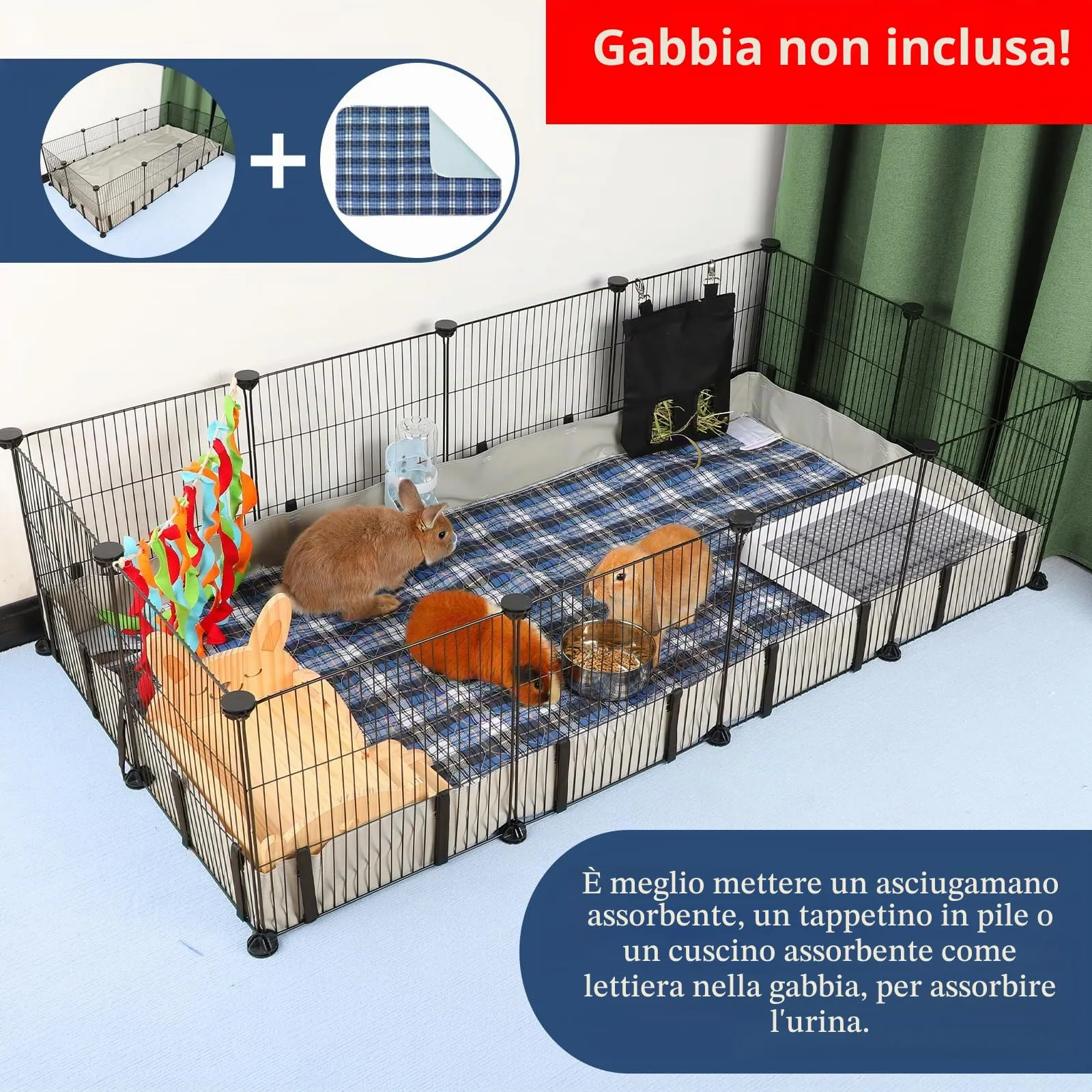 Mfsdai Impermeabile Oxford tessuto Habitat per Guinea Pig Pet Cage(gabbia non inclusa),Guinea Pig lettiera gabbie Liner per fai da te gabbia per animali di piccole dimensioni,Lavabile PIPI Pads XL - immagine 6