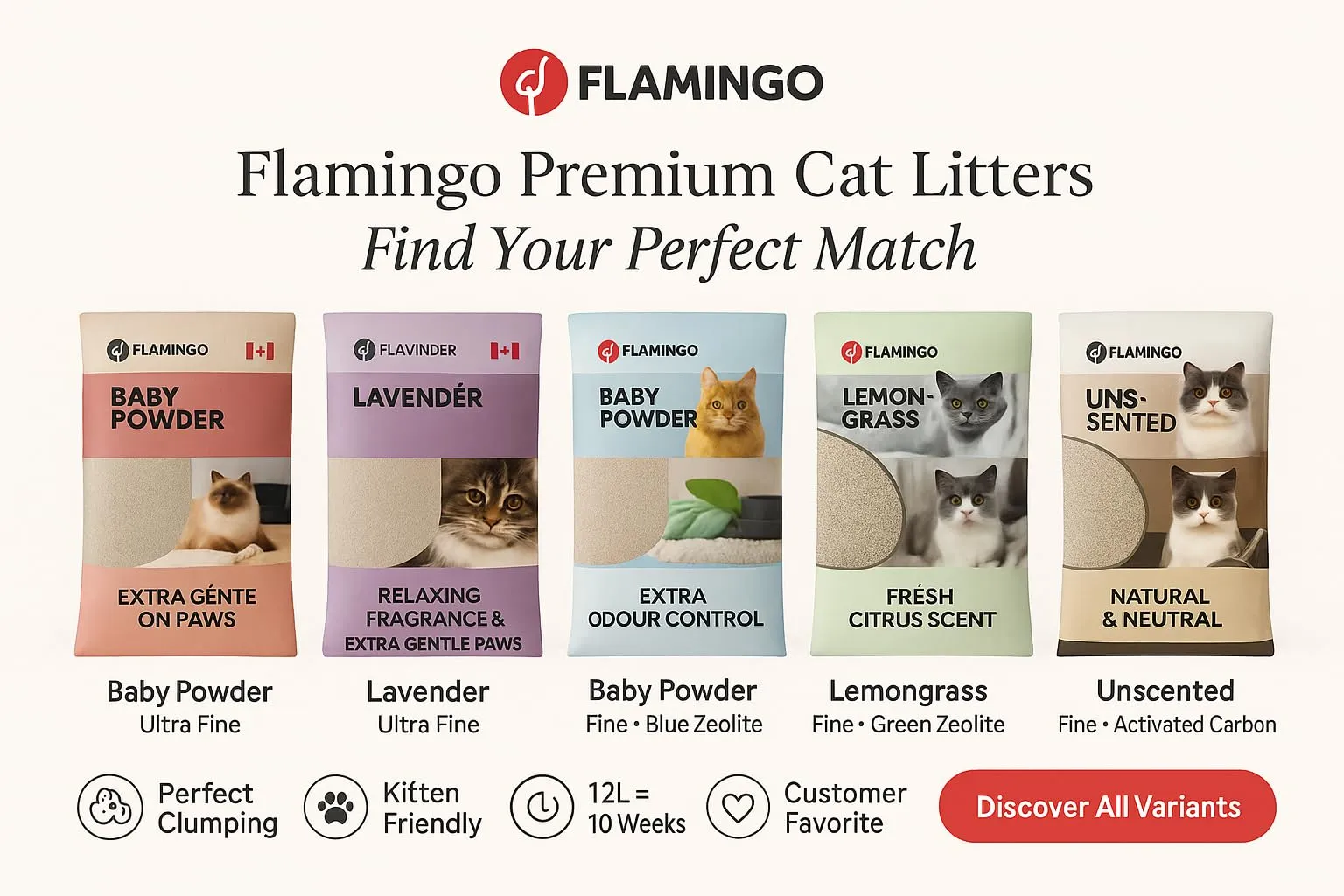 Flamingo Lettiera per gatti - lettiera agglomerante - Profumo di talco - 12L (12KG) per 10 settimane - Origine Canada - Zeolite blu - Ideale per 1 o più gatti - immagine 2