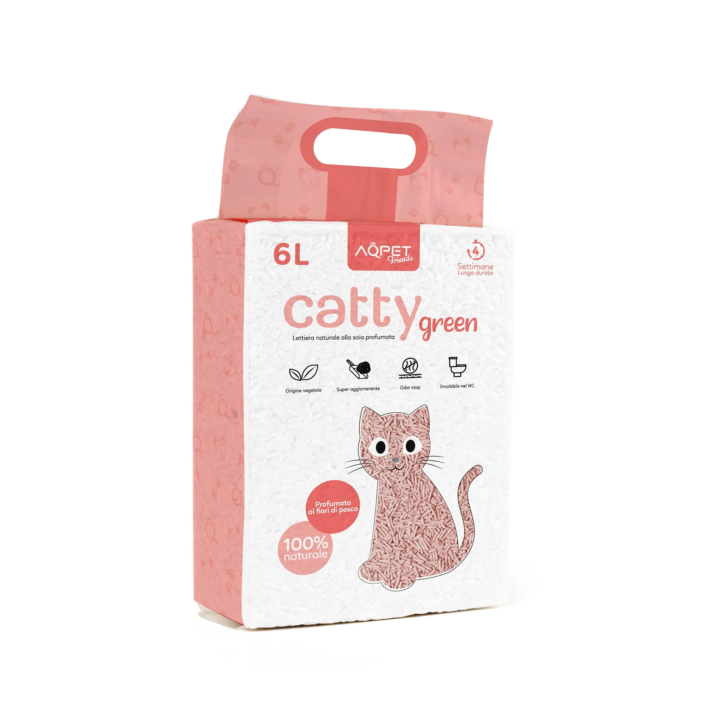 AQPET Friends CattyGreen Lettiera Vegetale Gatti 6 L, Profumo Pesca - immagine 1