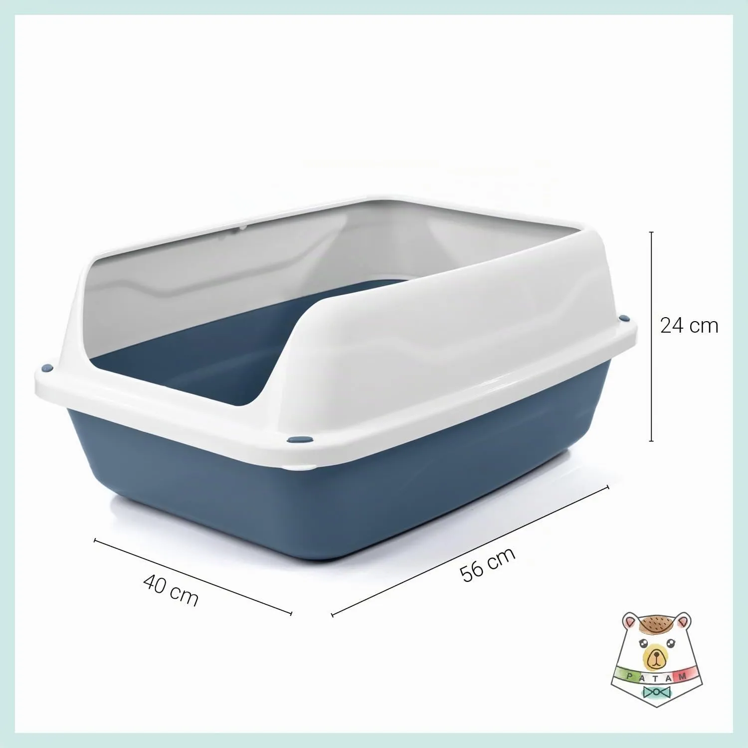 Patam lettiera aperta per gatti con bordi alti e paletta omaggio, 56 cm x 40 cm x 24 cm Made in Italy – Milù Maxi Blu - immagine 4