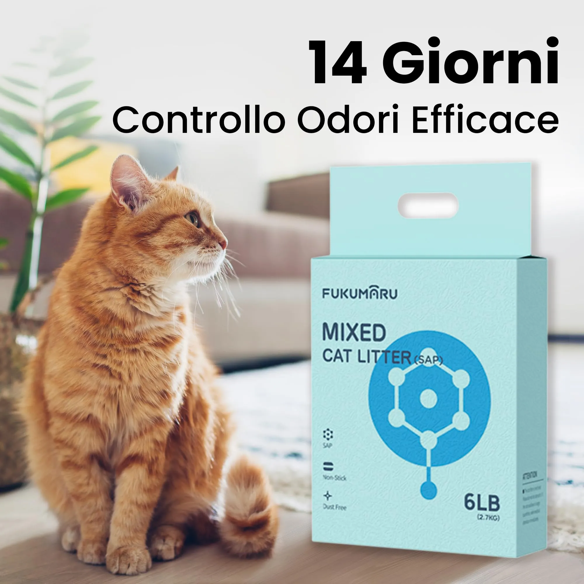 FUKUMARU Lettiera per Gatti al Tofu Biodegradabile-24l / 10,8kg, Super Assorbimento (Risparmio 10%+), Lettiera Agglomerante Rapido, Senza Polvere, Durata Prolungata, Controllo Odori Intensivo. - immagine 6